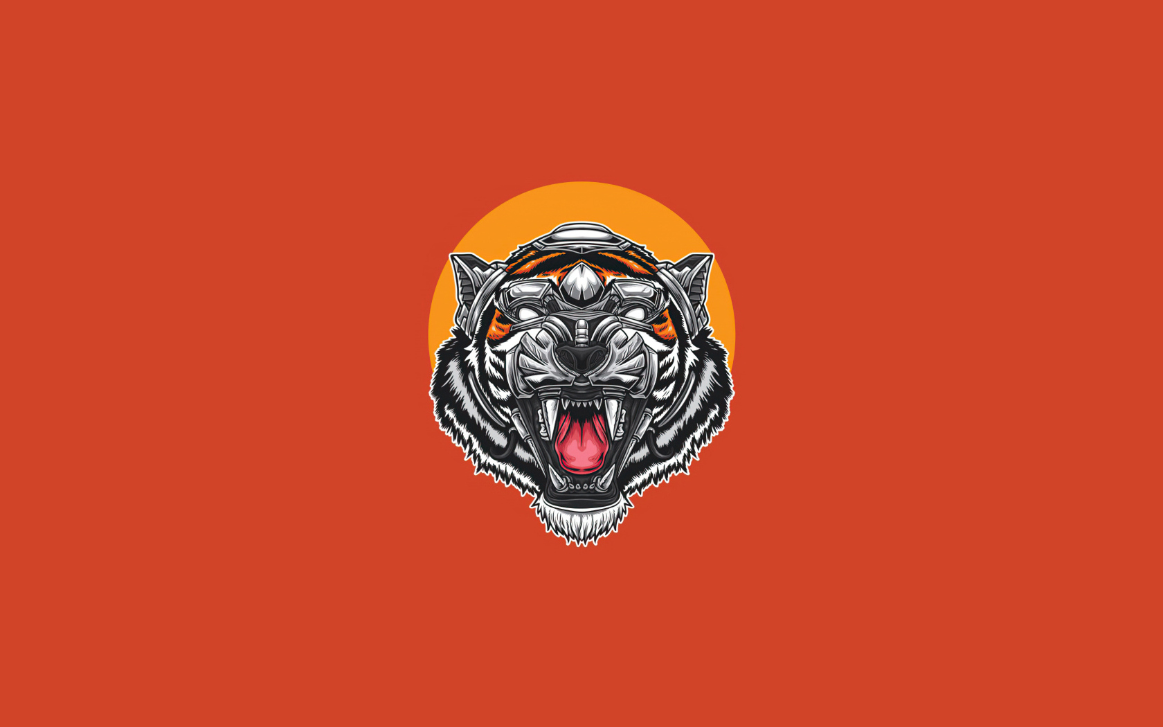 Нарисованная голова тигра на оранжевом фоне