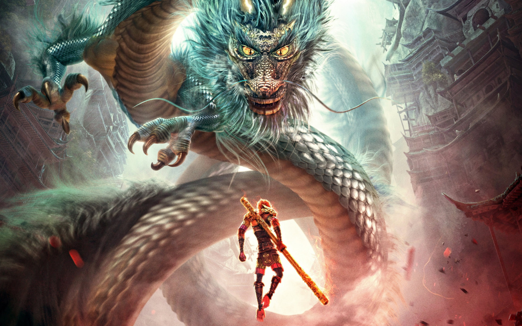 Воин сражается с драконом