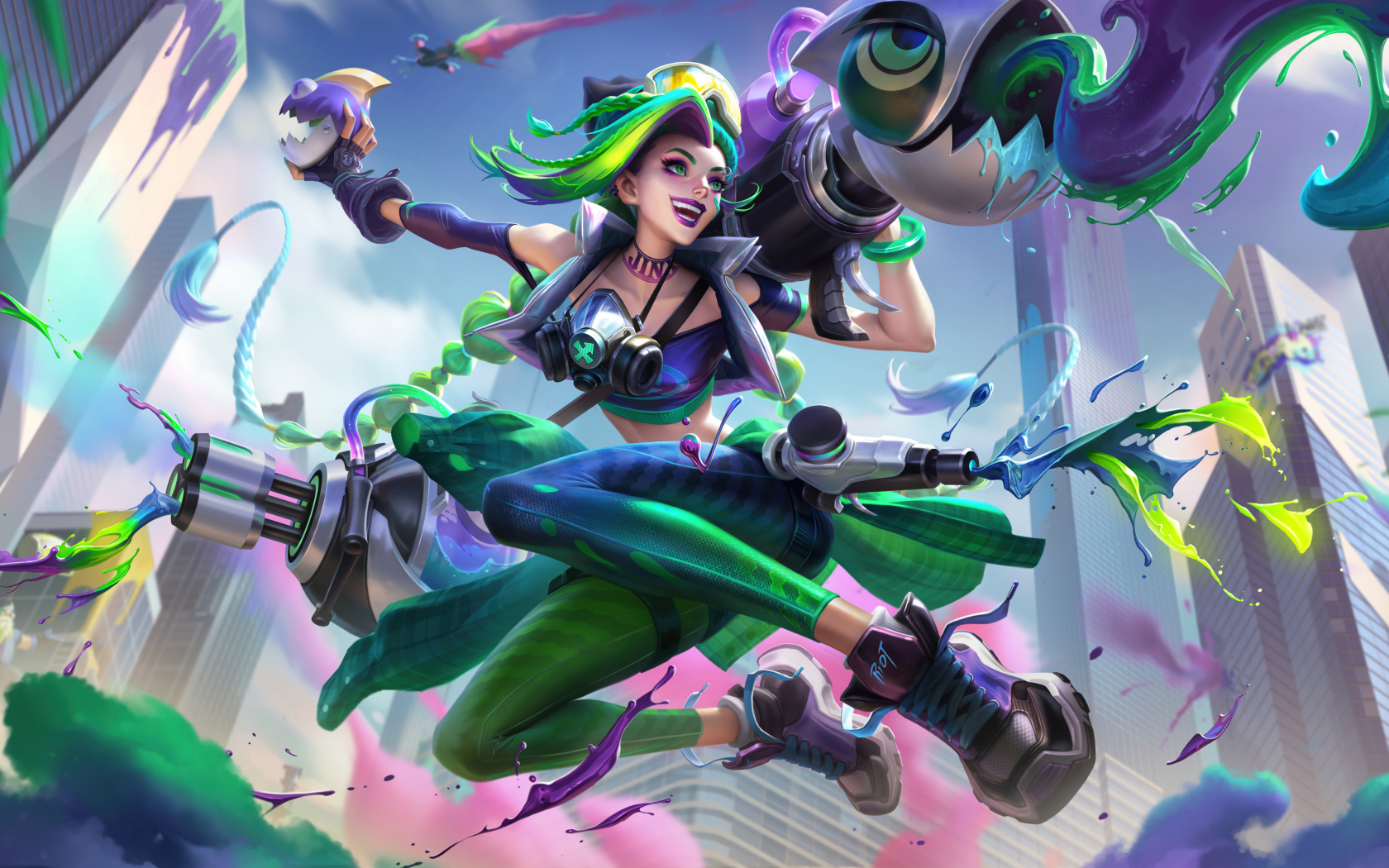 Девушка 3д стреляет красками