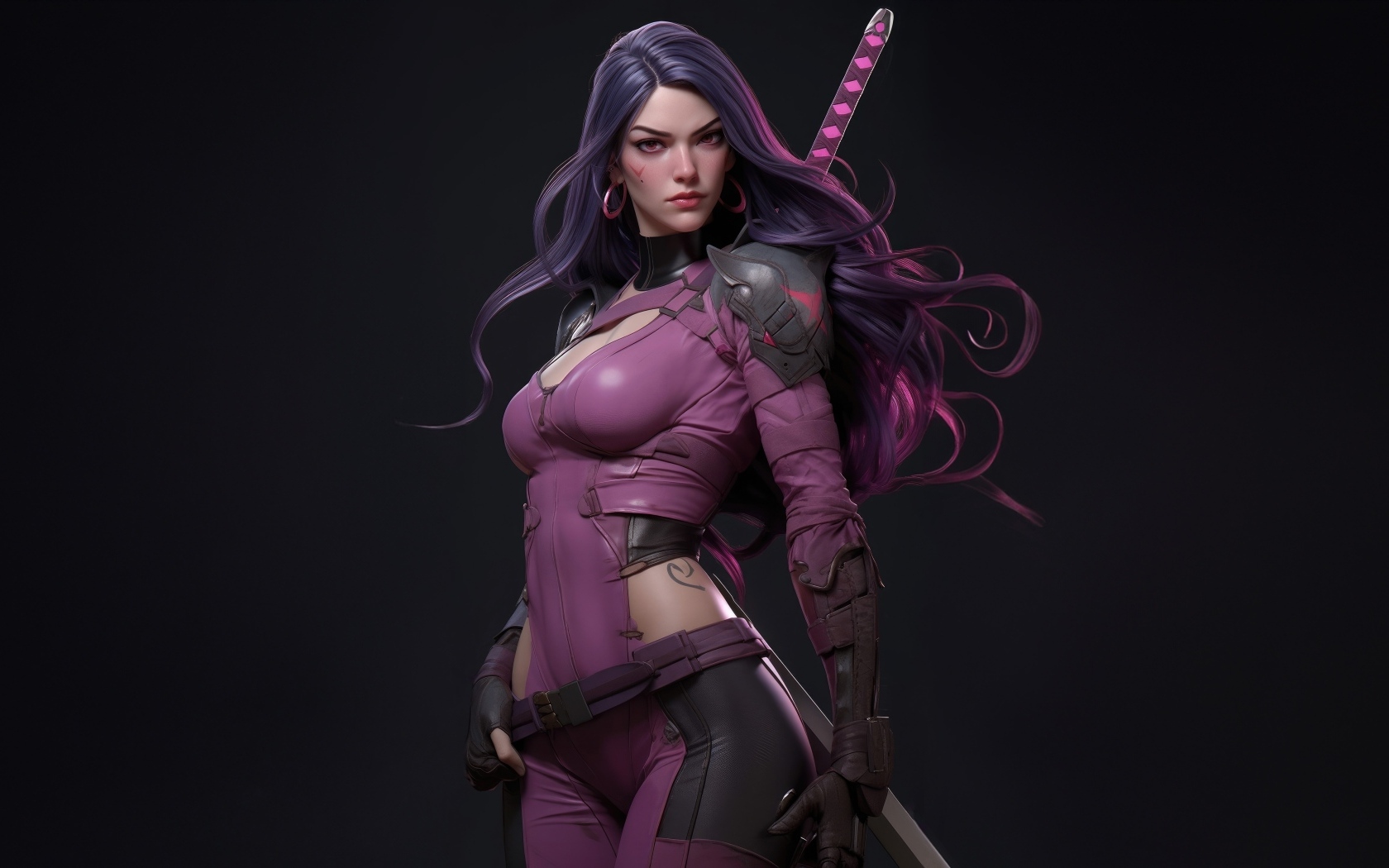 Красивая девушка воин в костюме с мечом