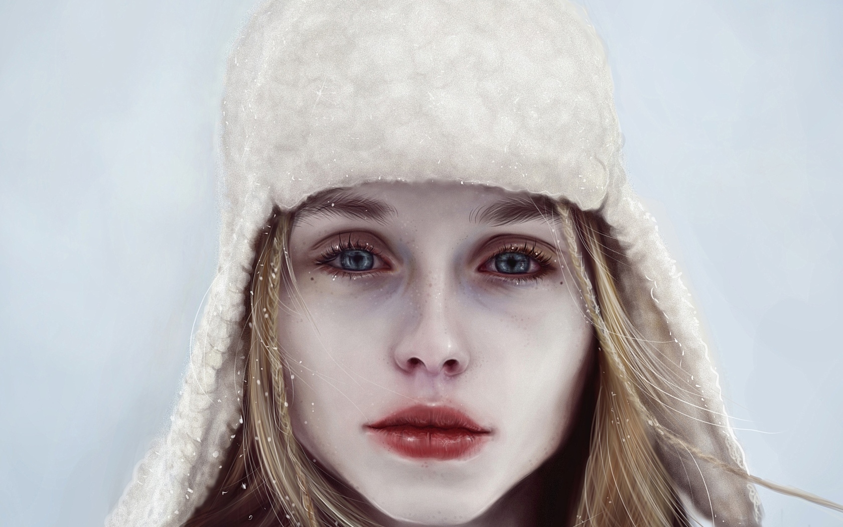 Грустная голубоглазая девушка в шапке