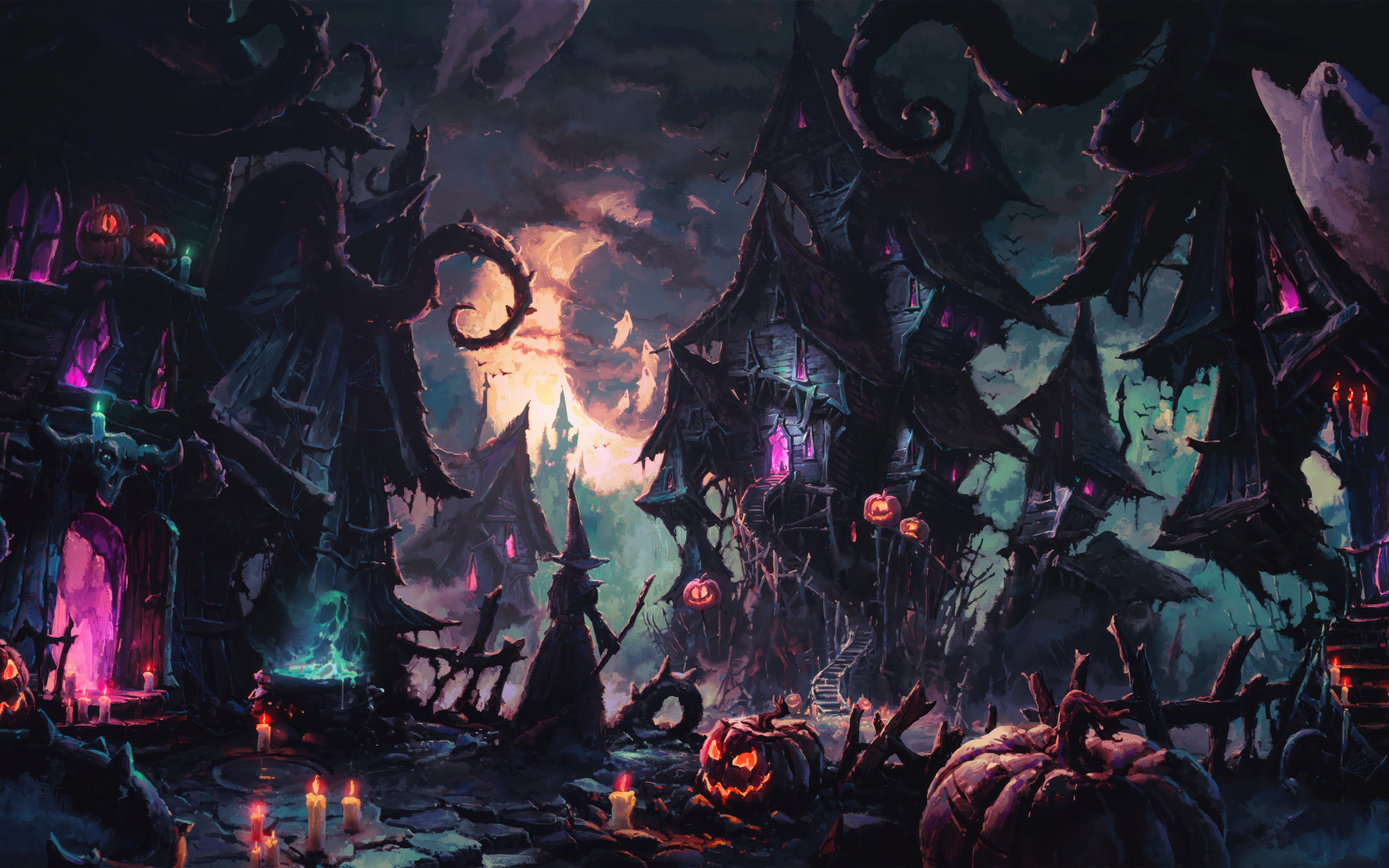 Зловещие черные дома с тыквами