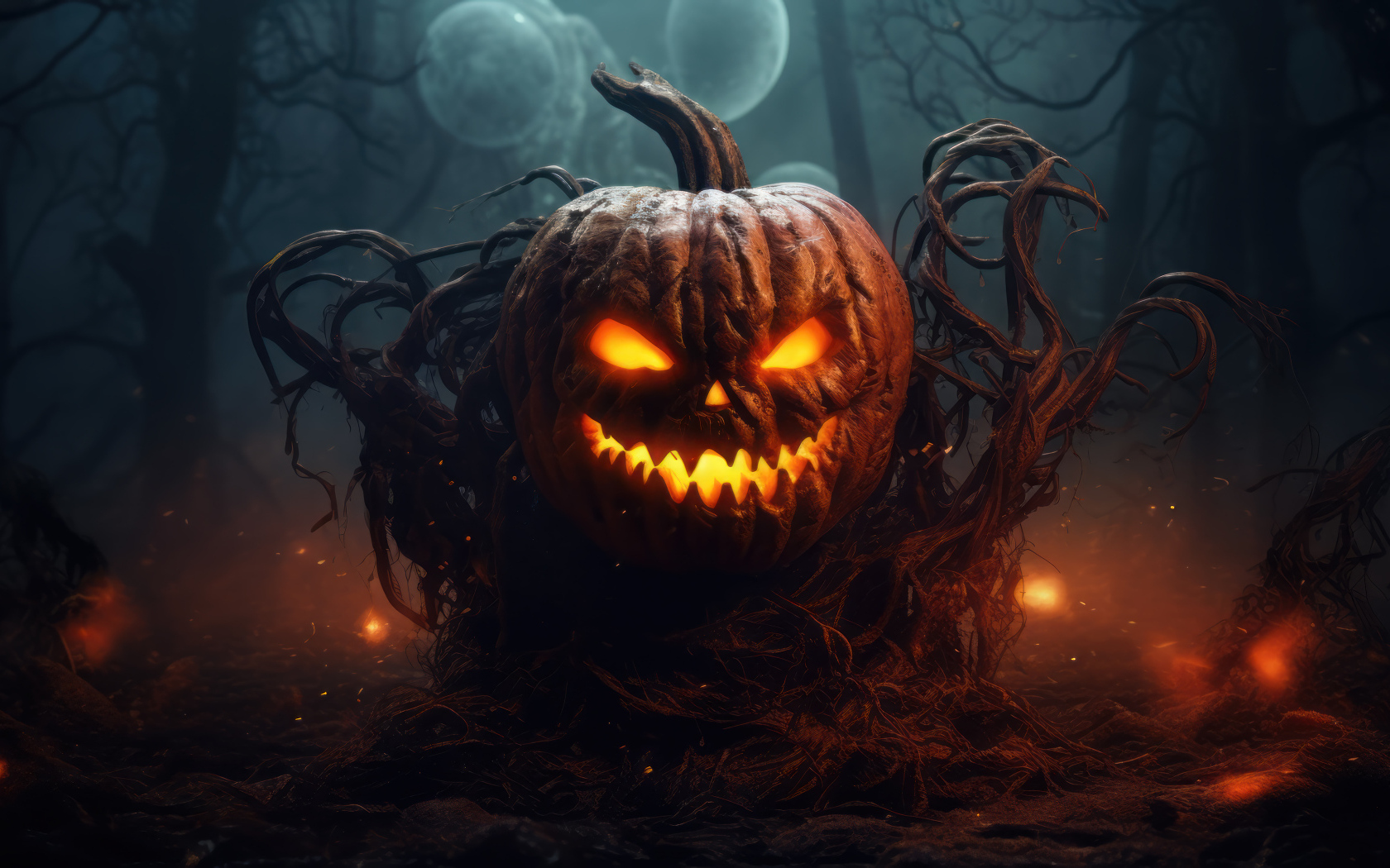 Зловещая улыбка светящейся тыквы