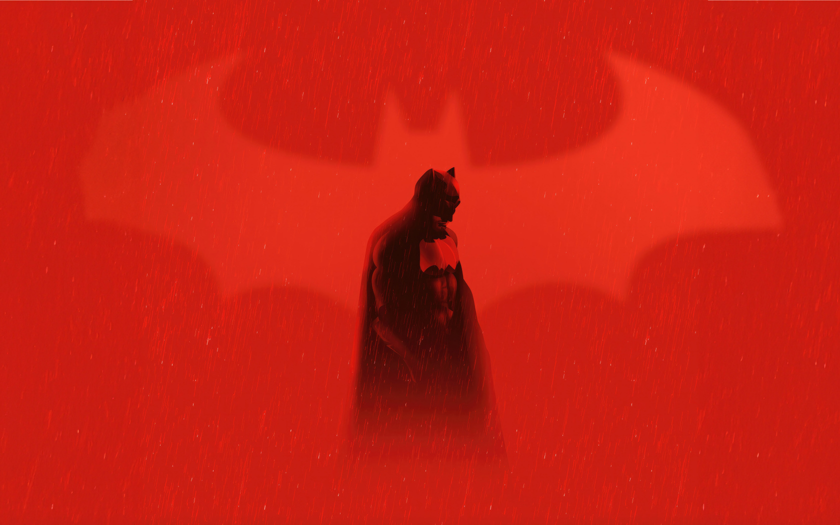 Бэтмен под дождем на красном фоне
