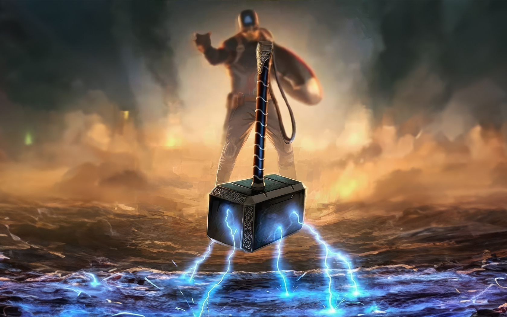 Капитан Америка с молотом Тора