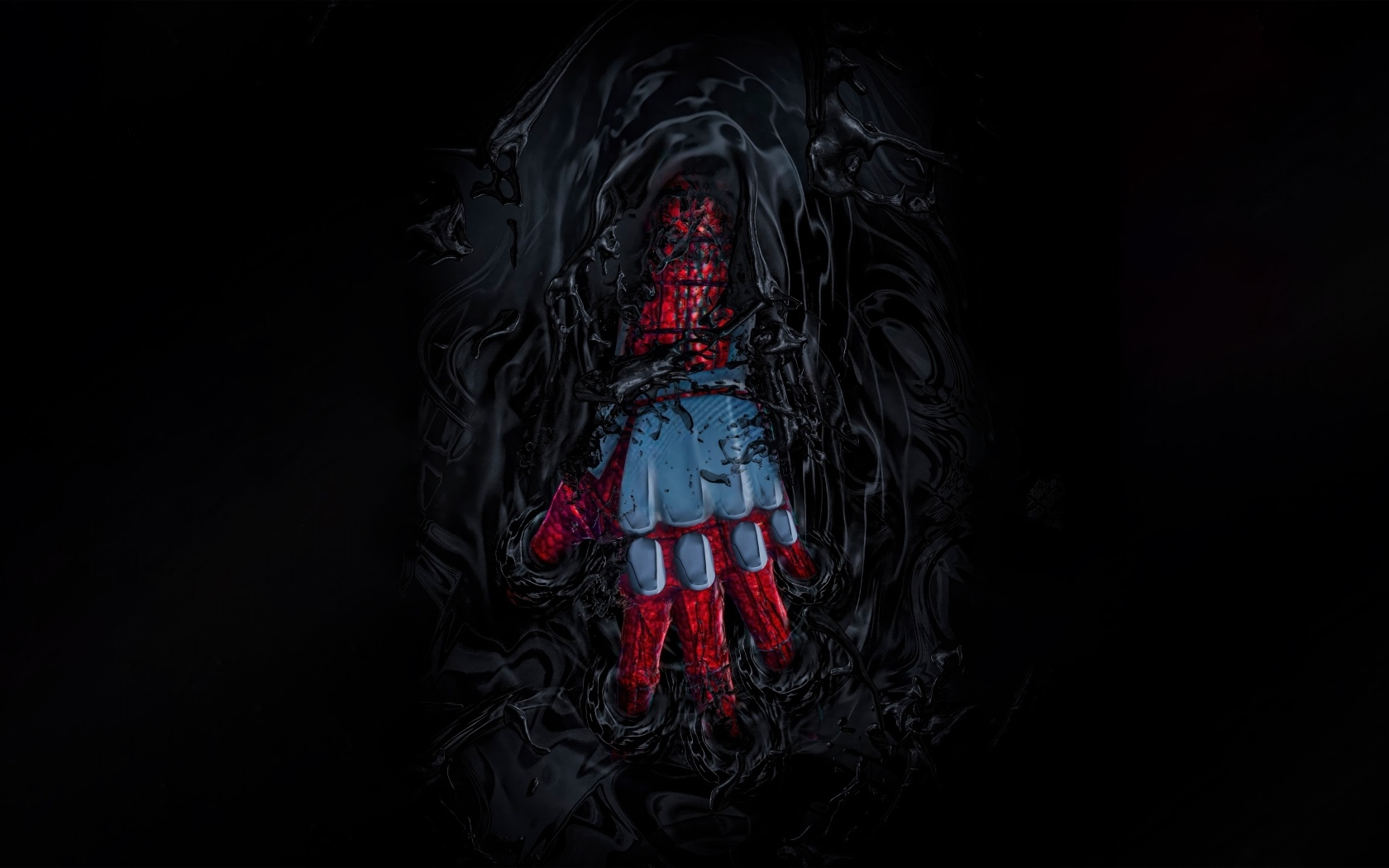 Рука Спайдермена погружается в черную массу