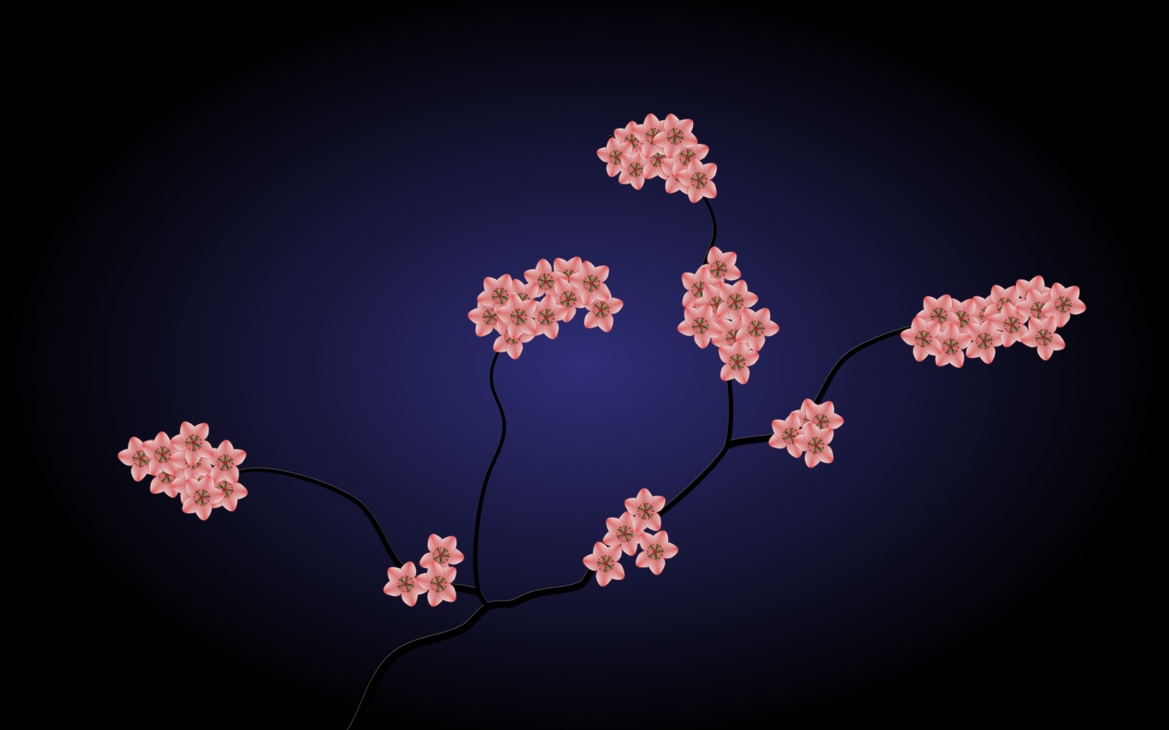 Нарисованные розовые цветы на синем фоне