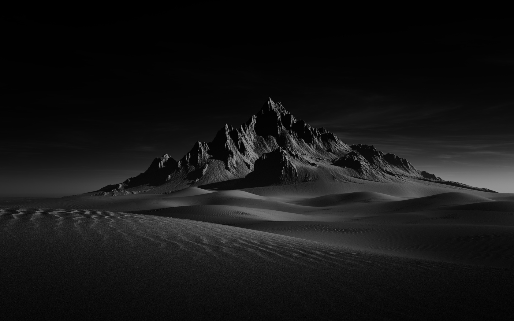 Гора в пустыне ночью