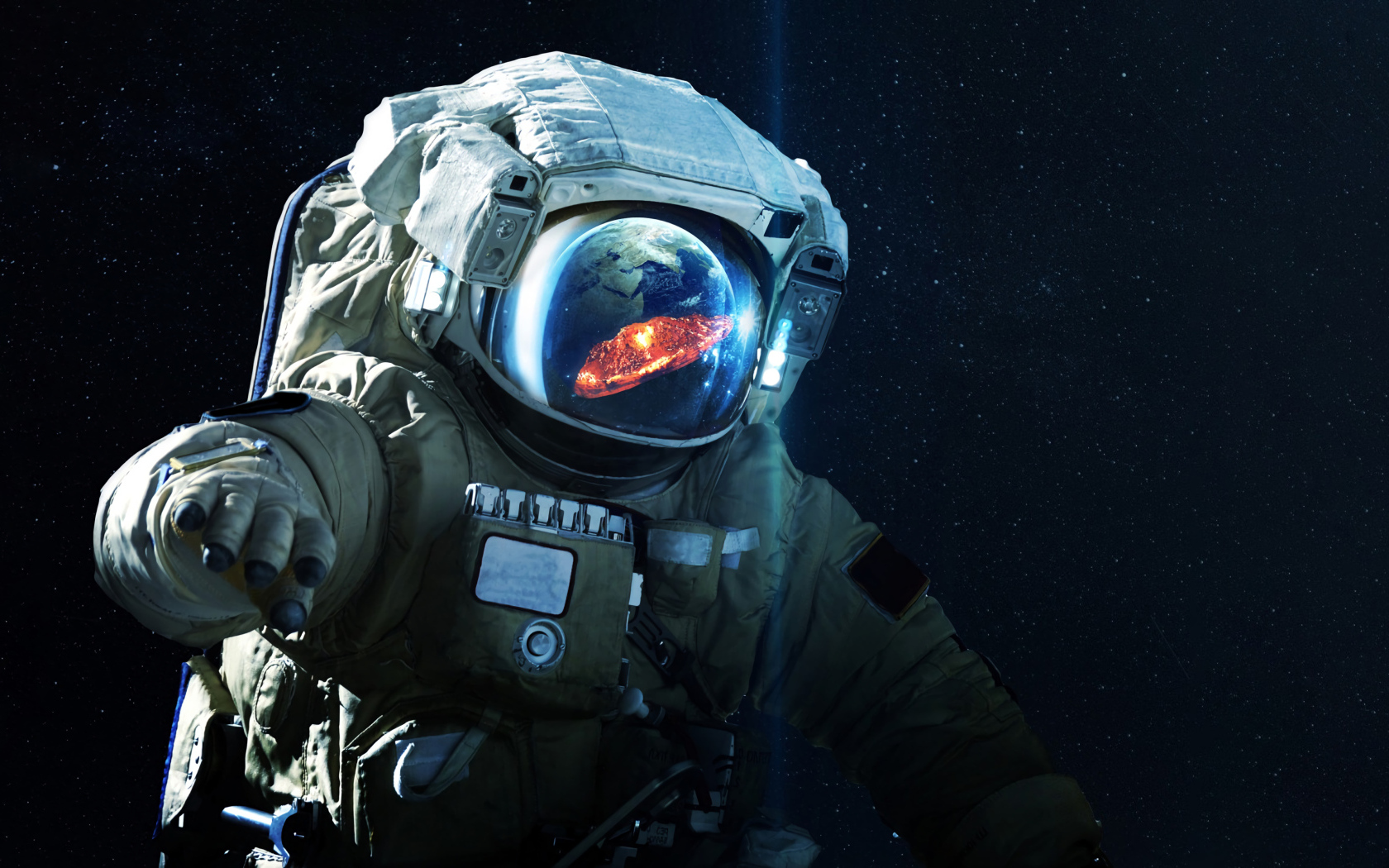 Астронавт смотрит в космосе на вспышку