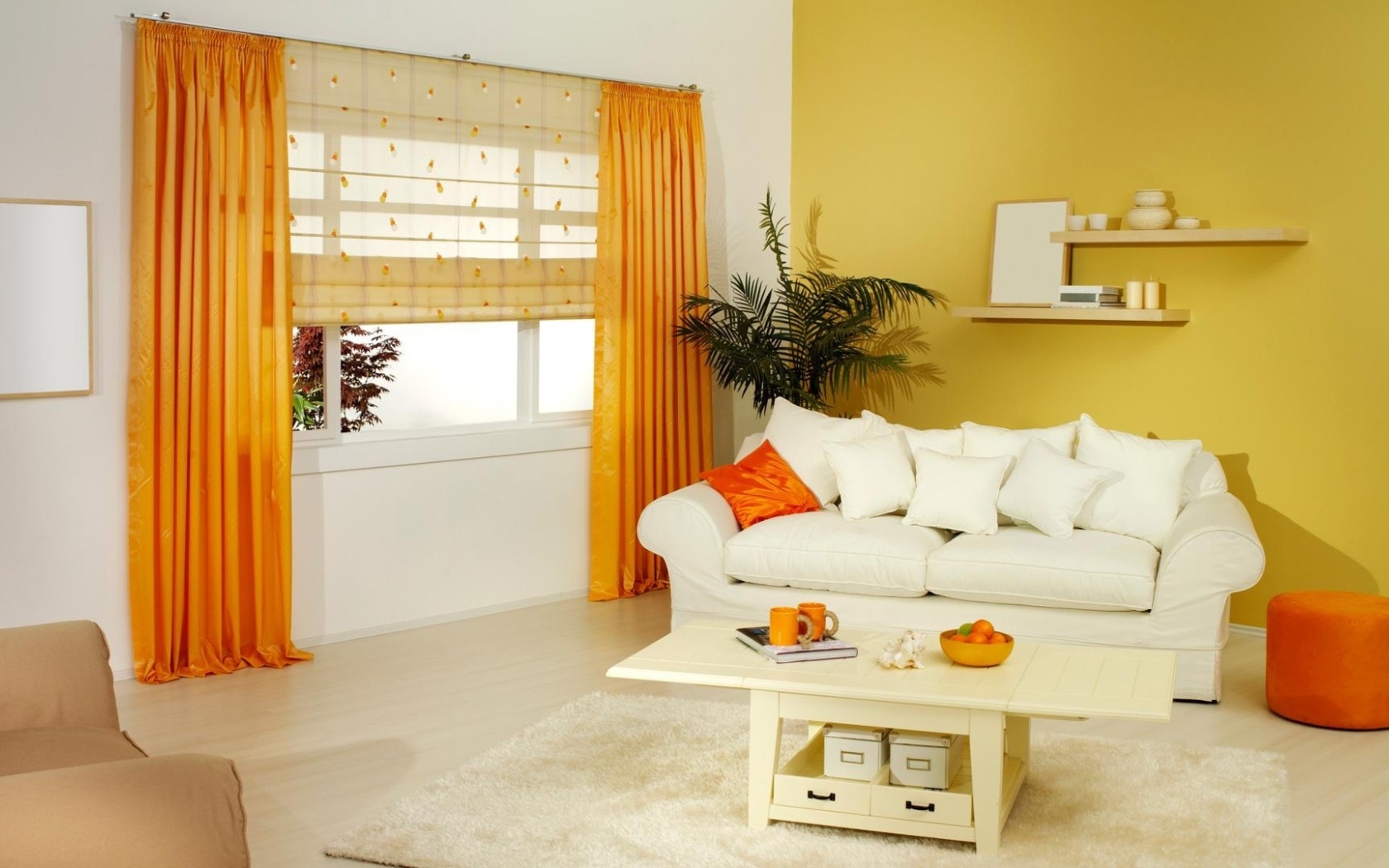 Дизайн гостиной в оранжевом стиле