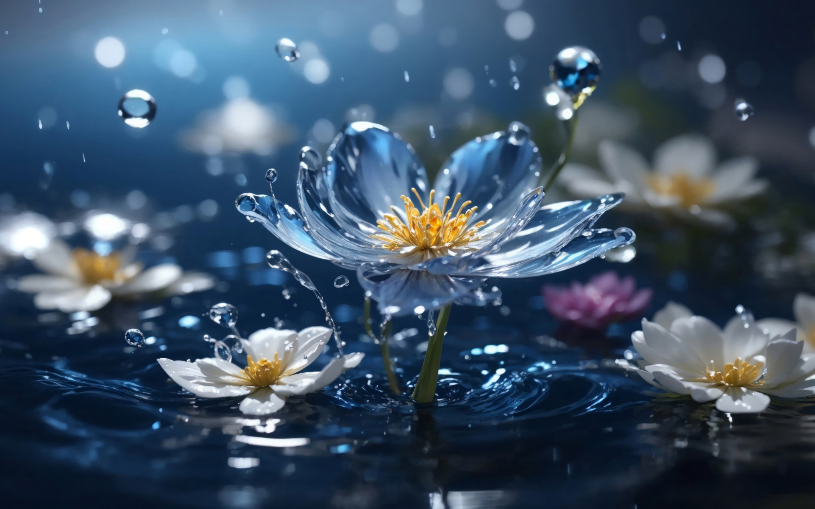 Красивые цветы в воде 3д графика