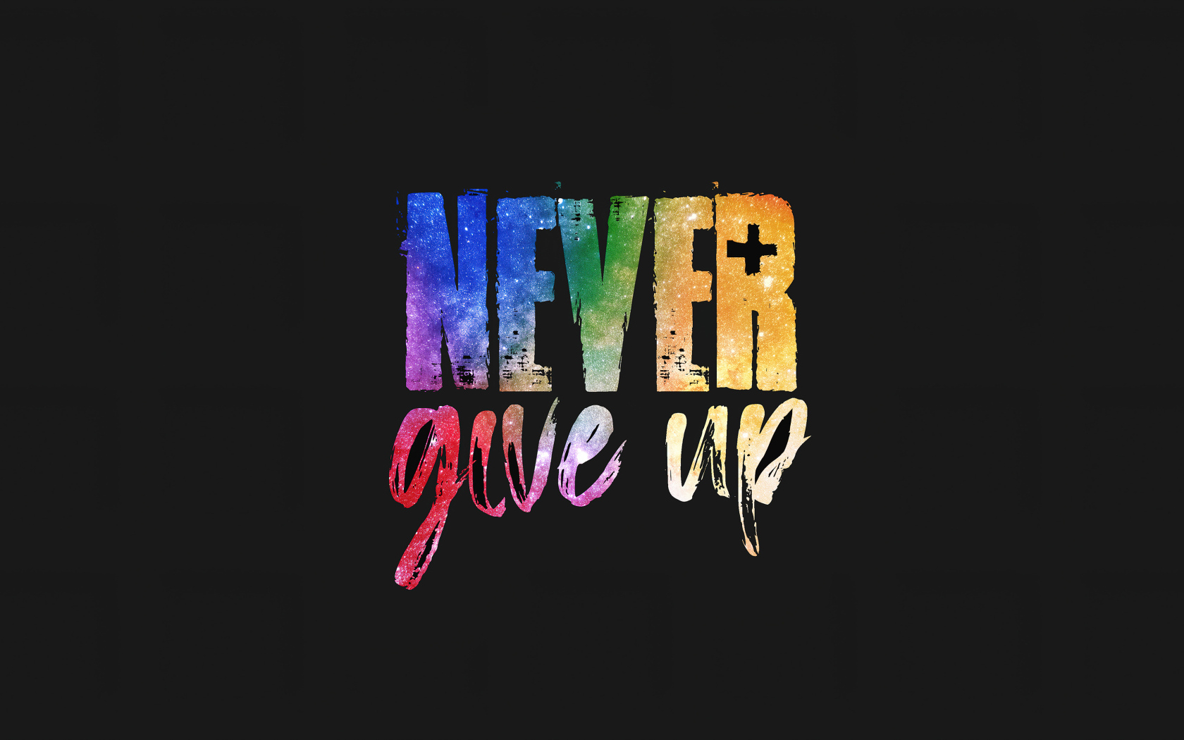 Разноцветная надпись never give up на черном фоне