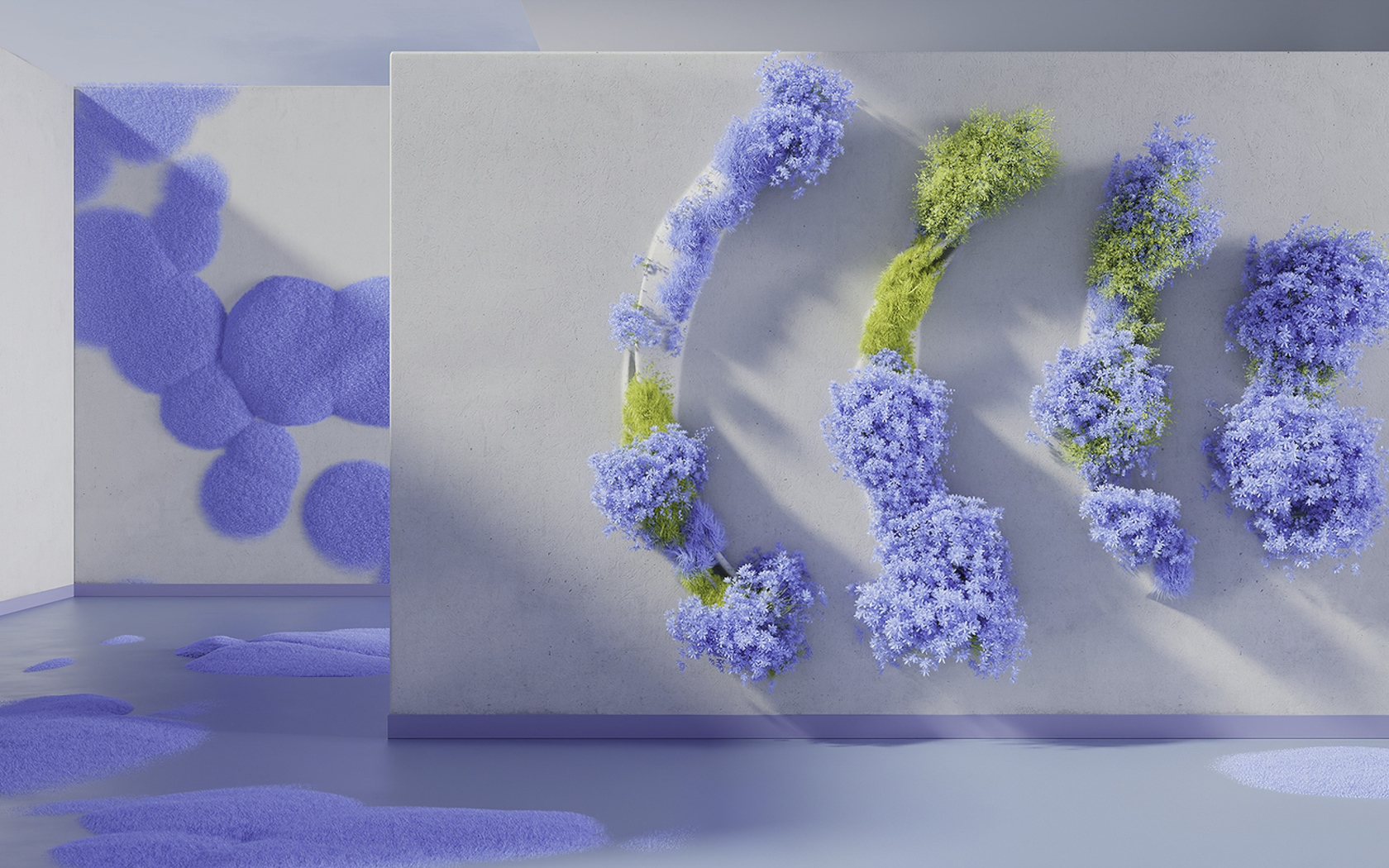 Узоры на стене в серой комнате 3д графика