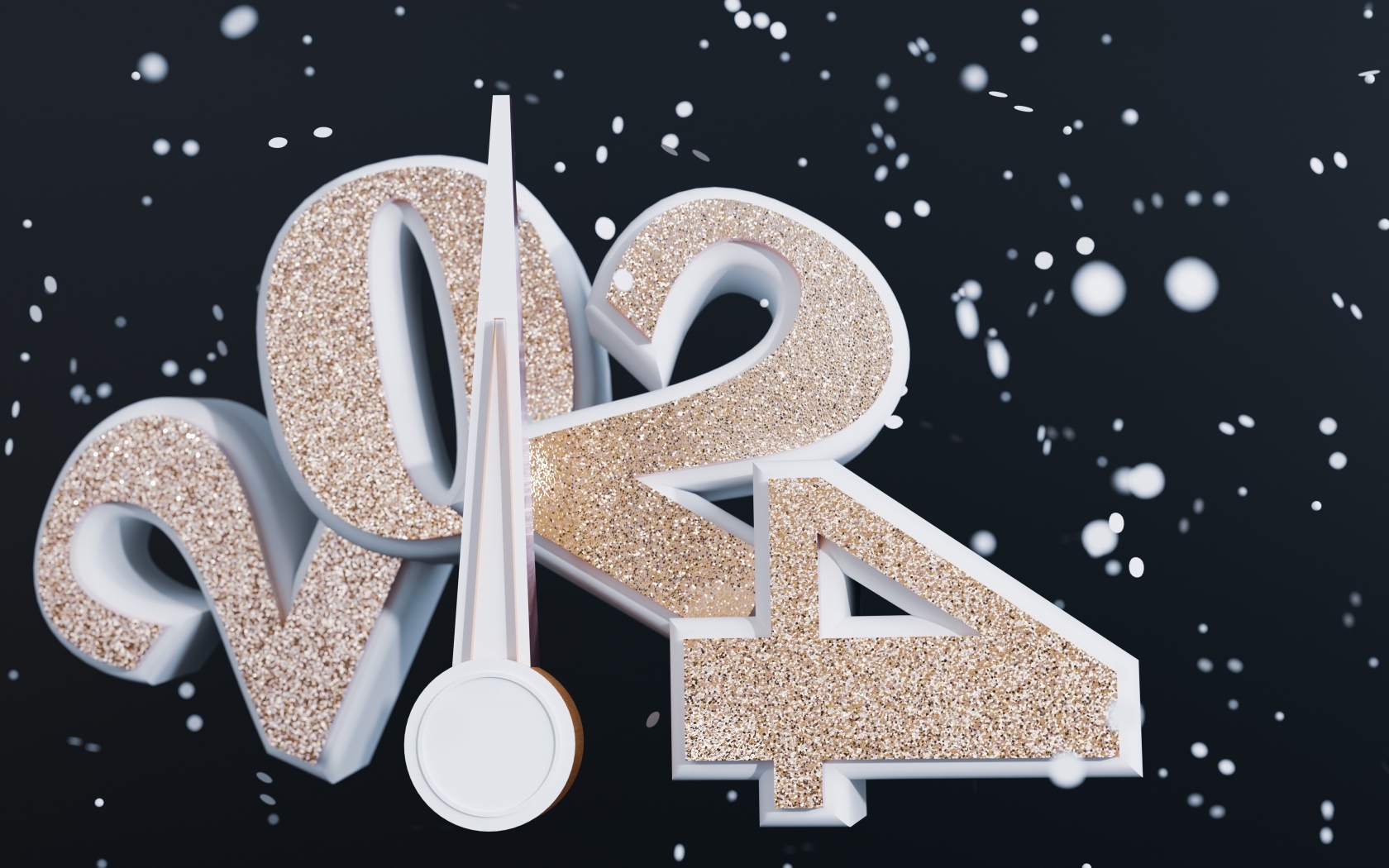 Блестящие цифры 2024 со стрелкой на черном фоне