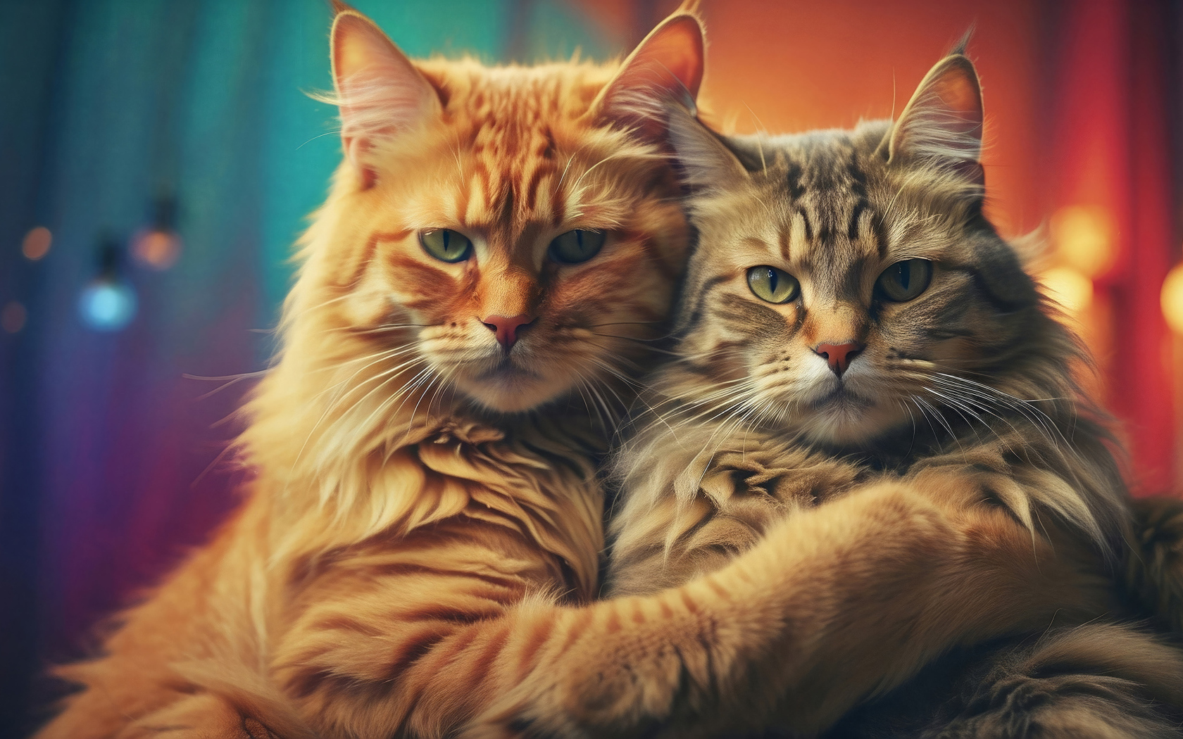 Два кота обнимаются для фото 