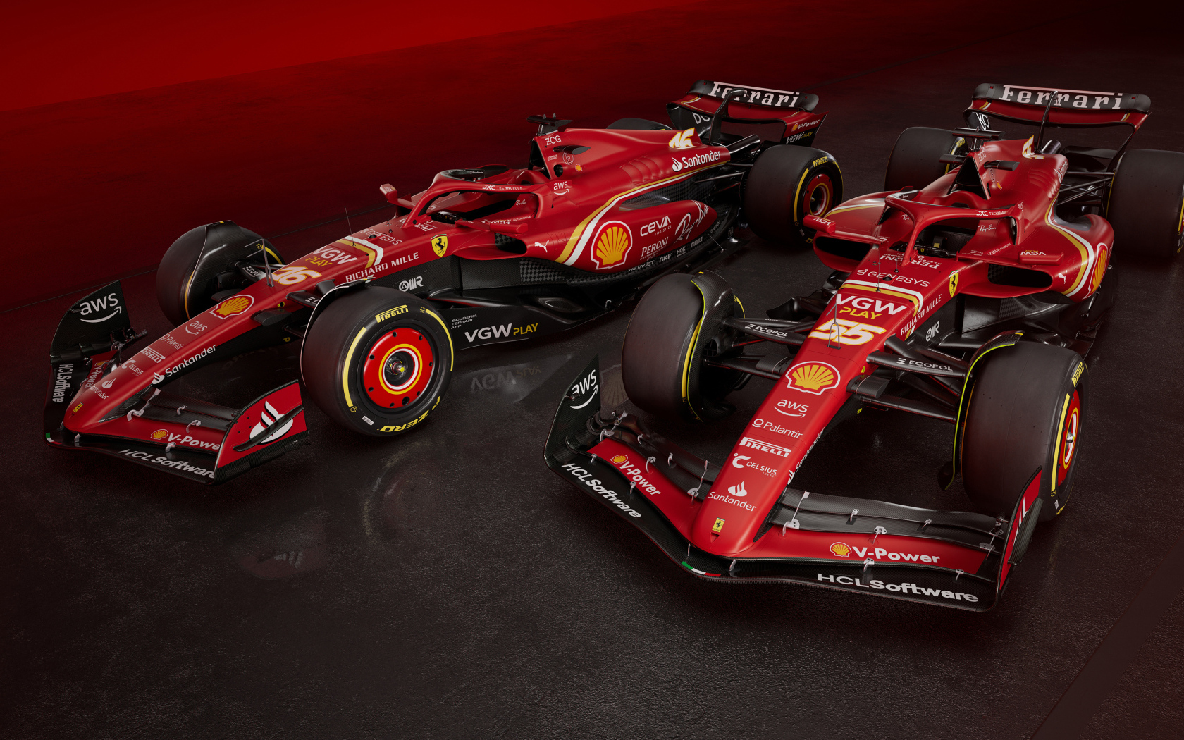 Два гоночных автомобиля  Ferrari SF-24 2024 года