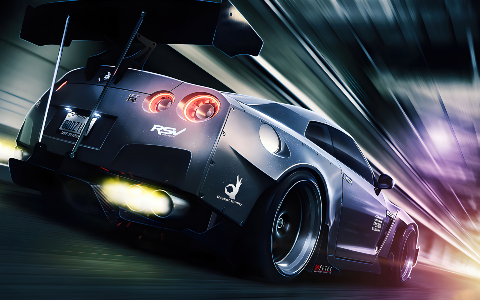 Вид сзади на автомобиль Nissan GTR R35