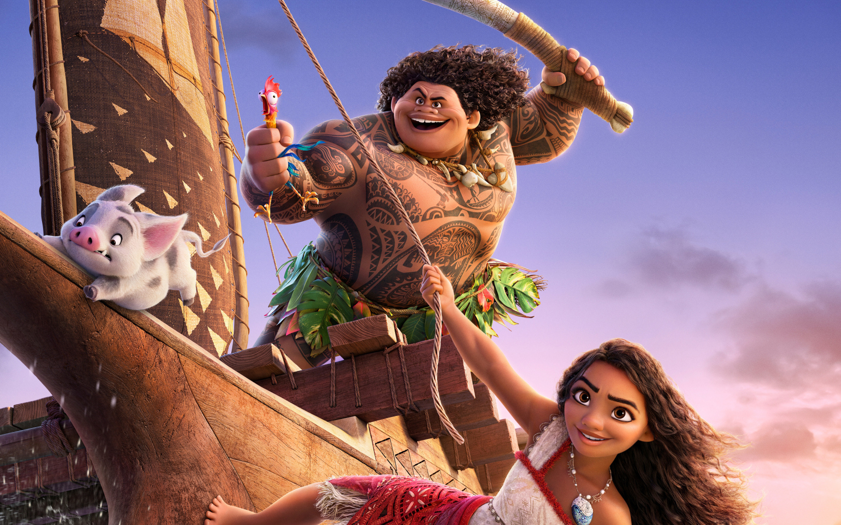 Персонажи мультфильма Моана 2 на корабле