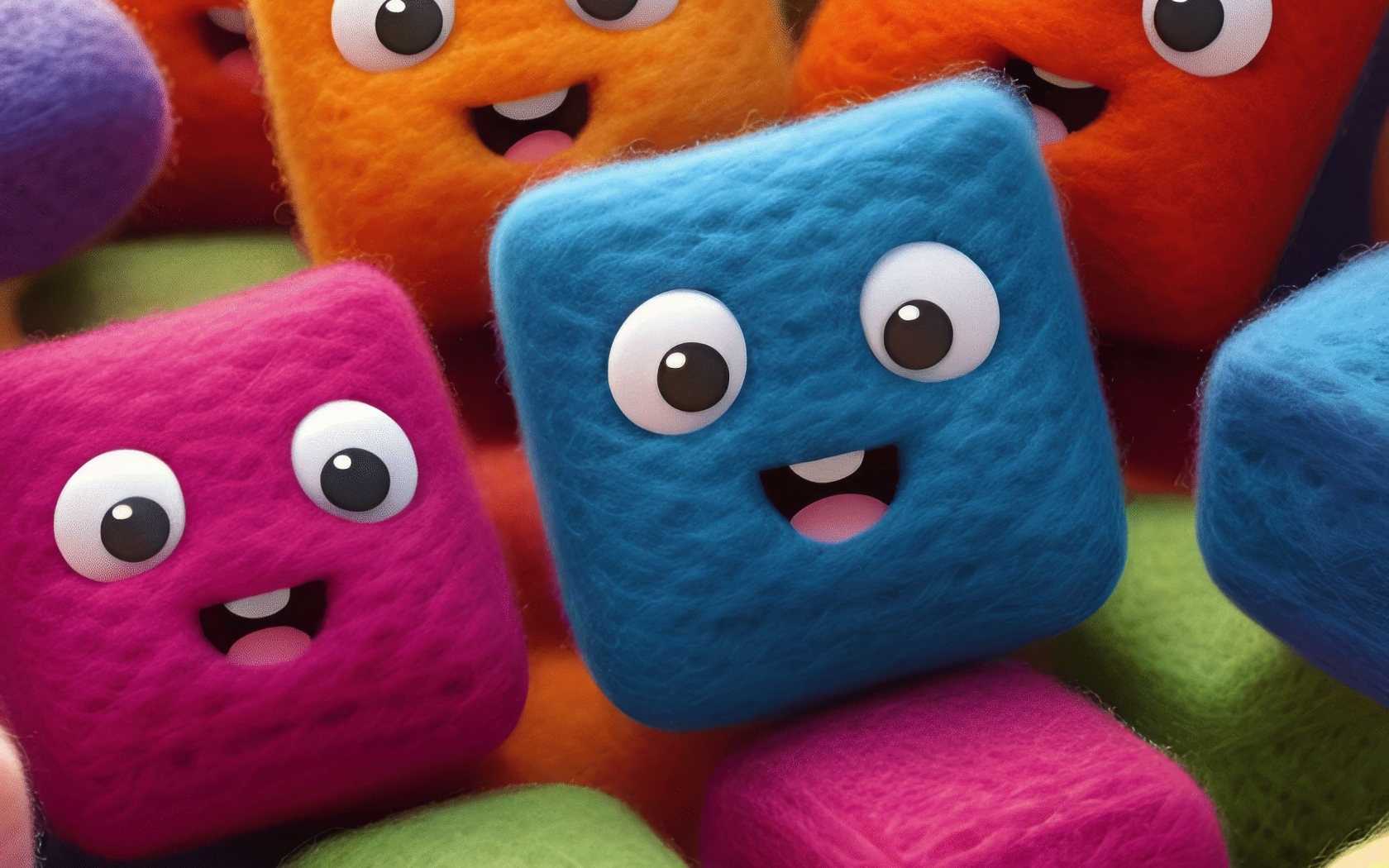 Разноцветные шерстяные кубики с глазами