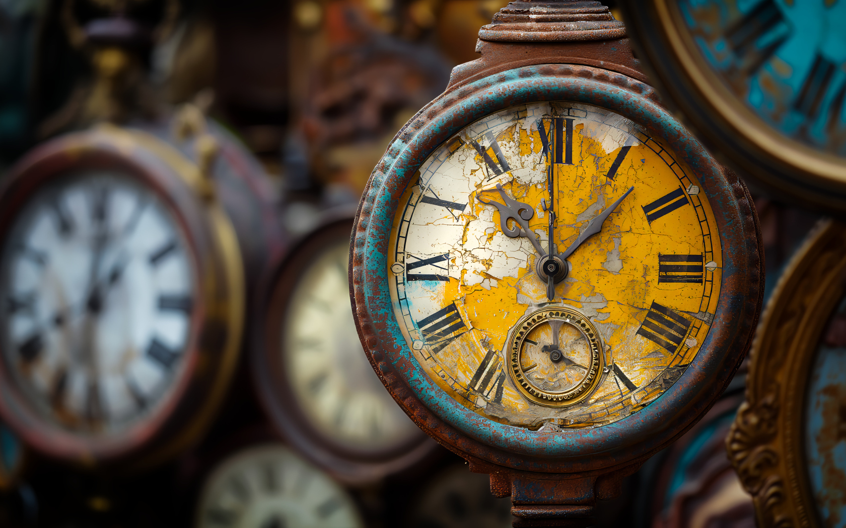 Старые ржавые часы крупным планом