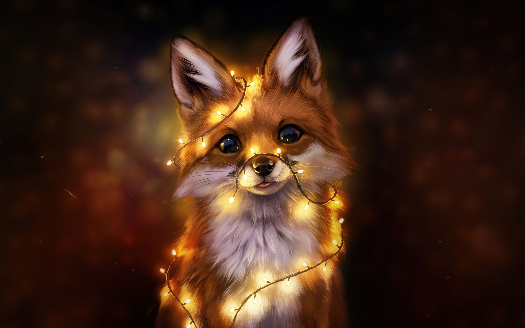 Beautiful painted fox with a garland