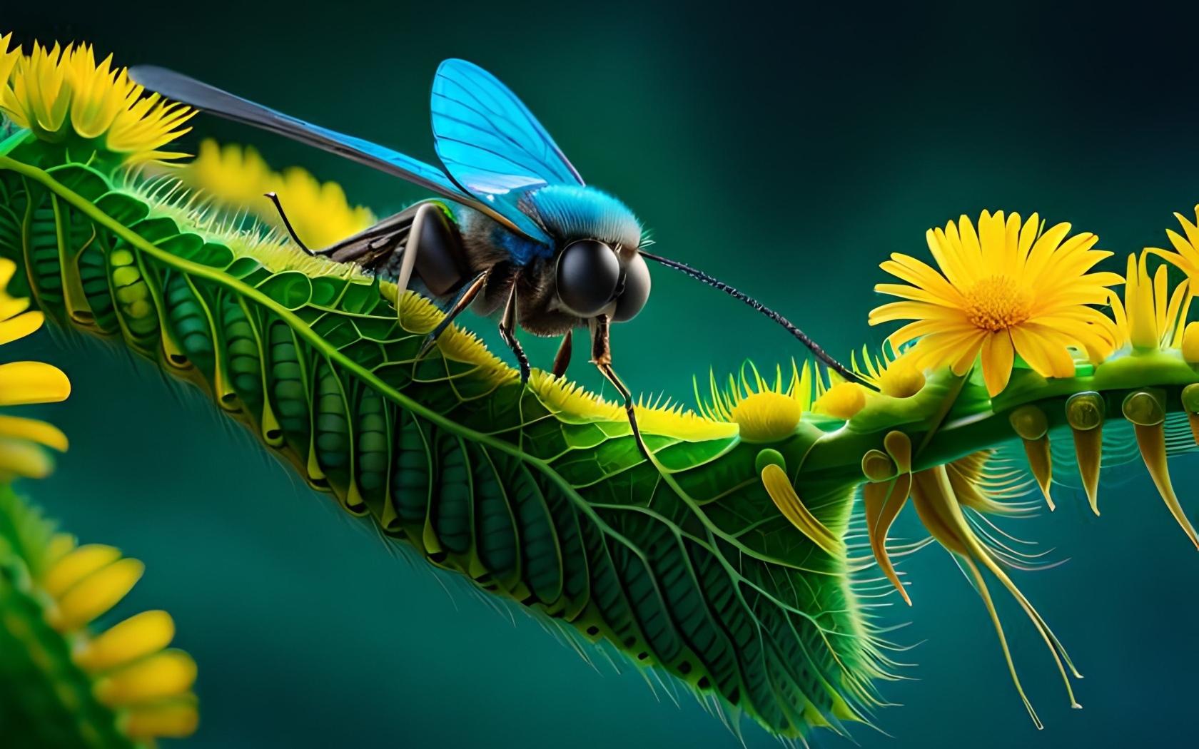 Нарисованная муха на ветке