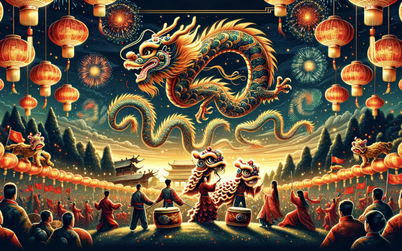 Счастливое празднование года дракона в Китае