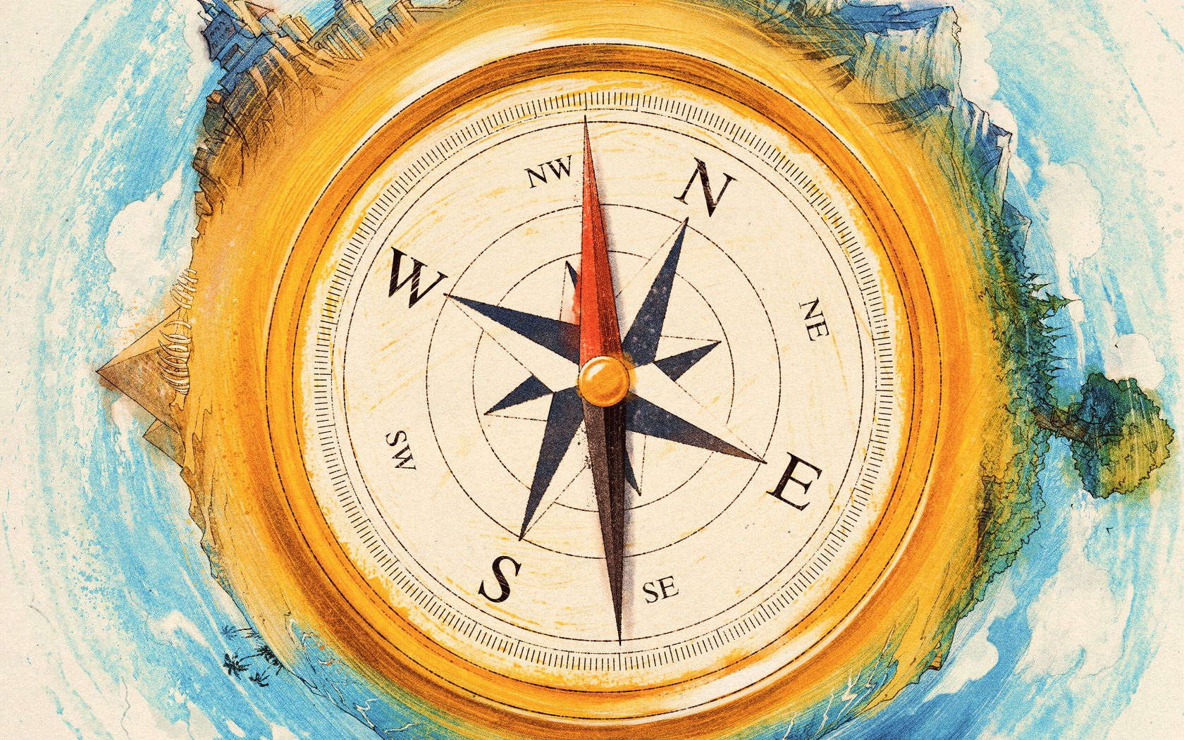 Большой нарисованный компас 