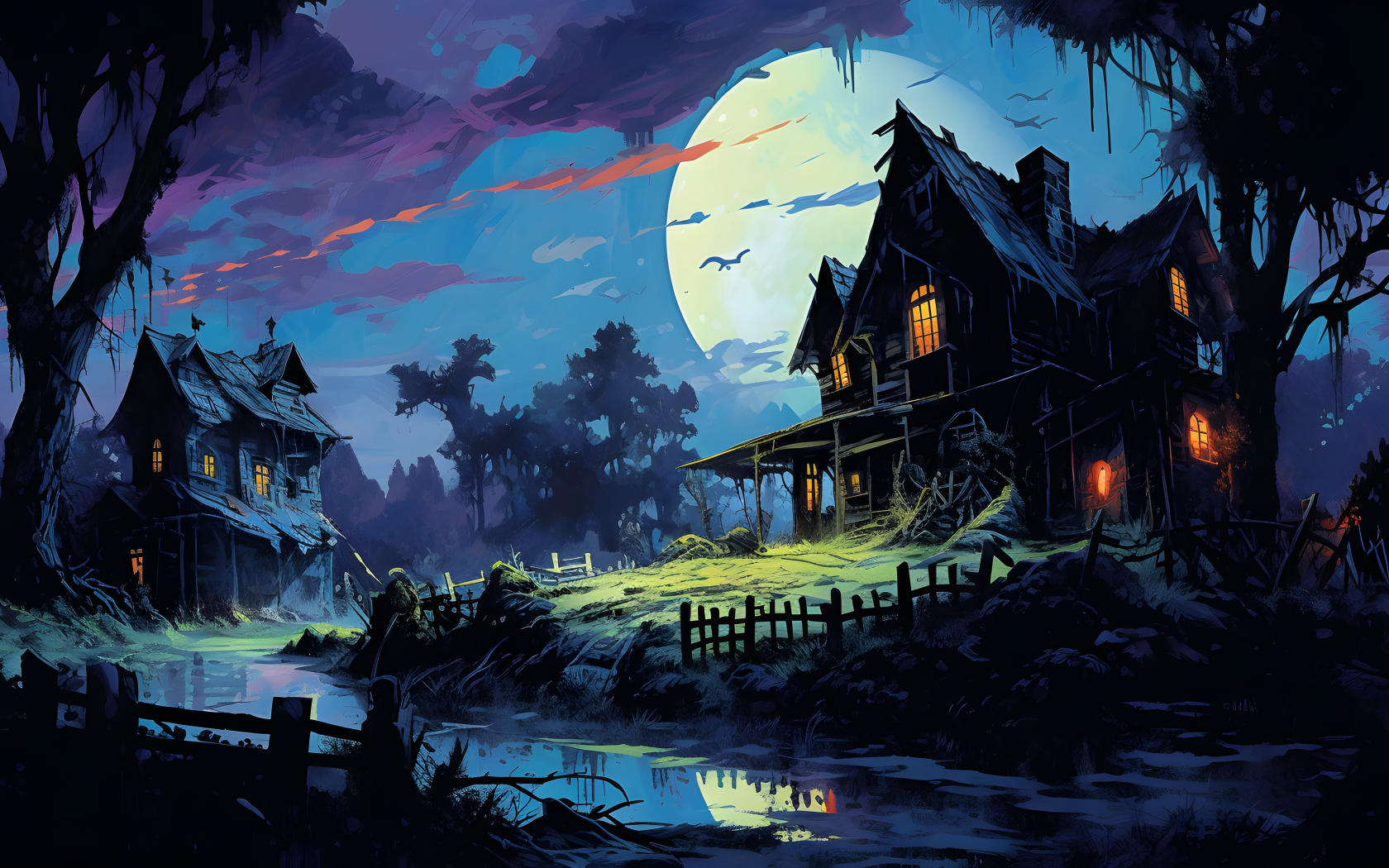 Старый страшный нарисованный дом 