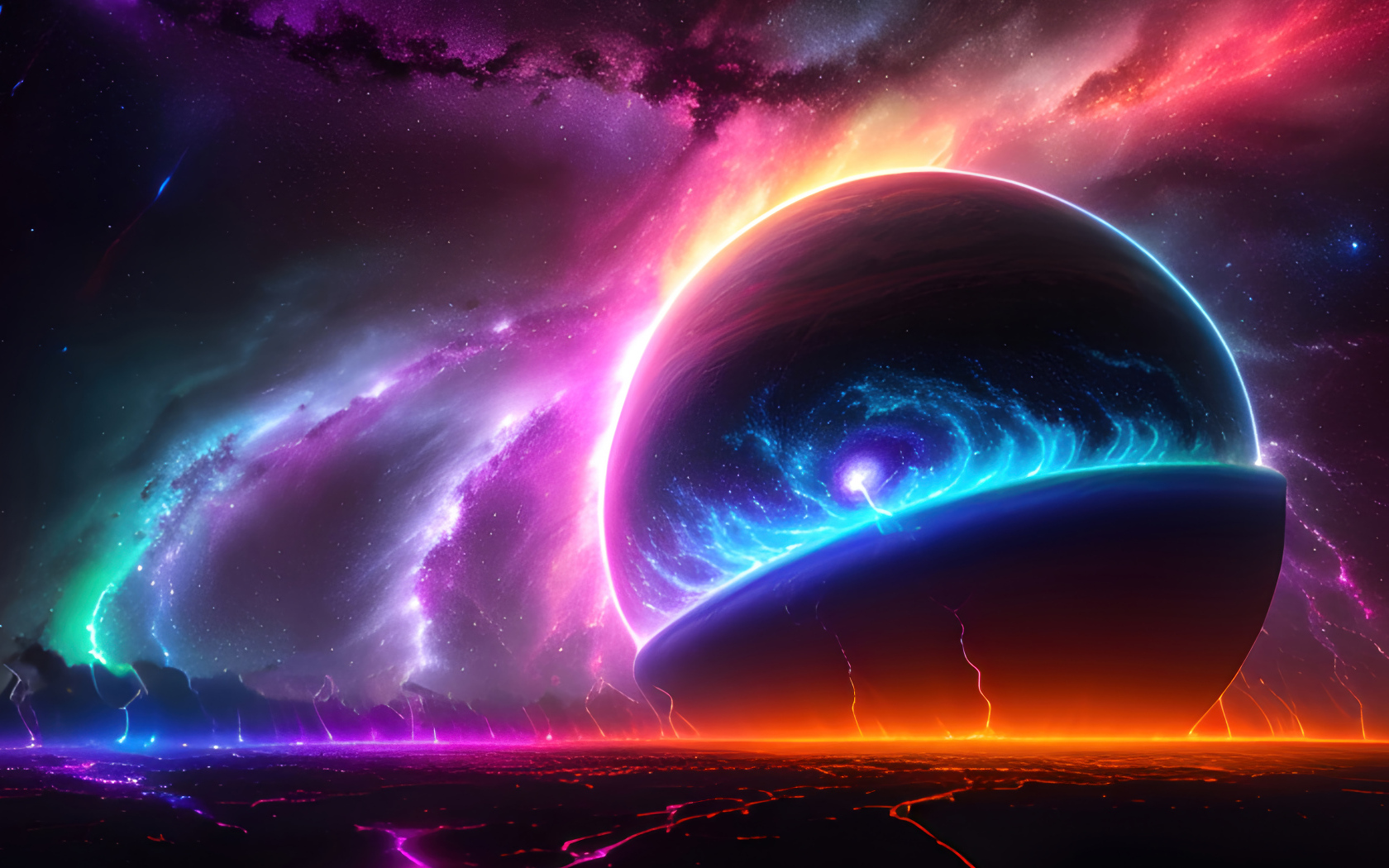 Фантастическая планета в небе на магме