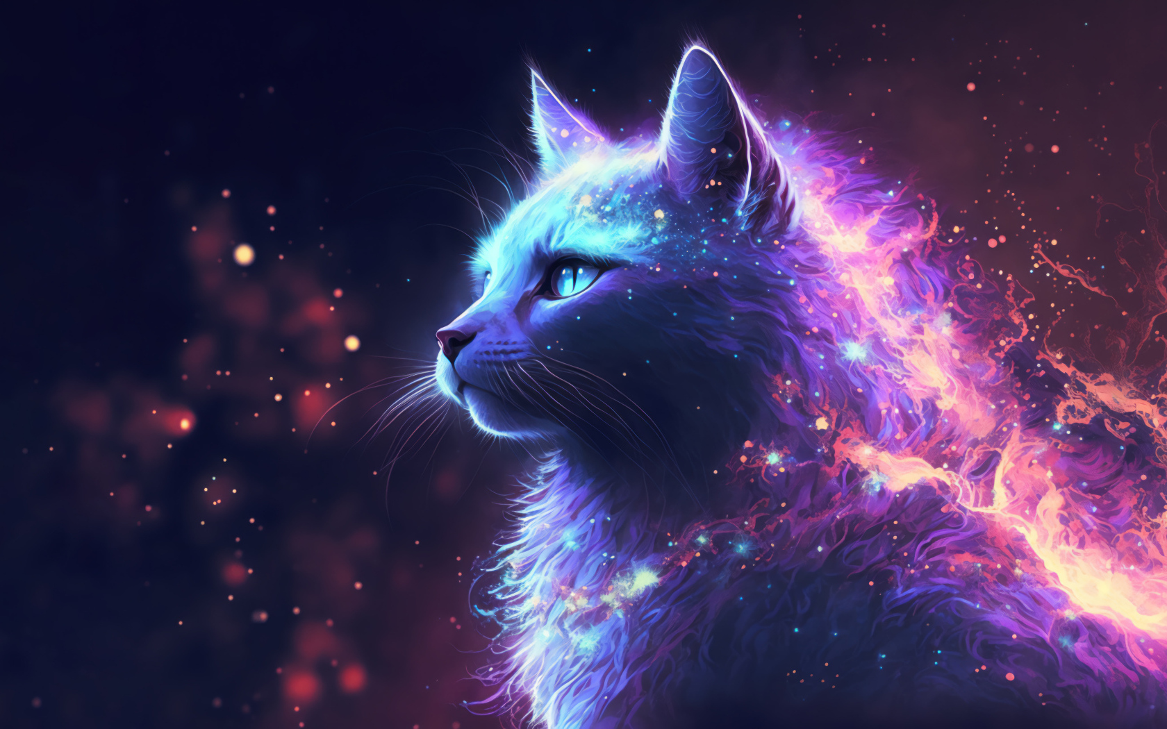 Неоновый фантастический кот с голубыми глазами