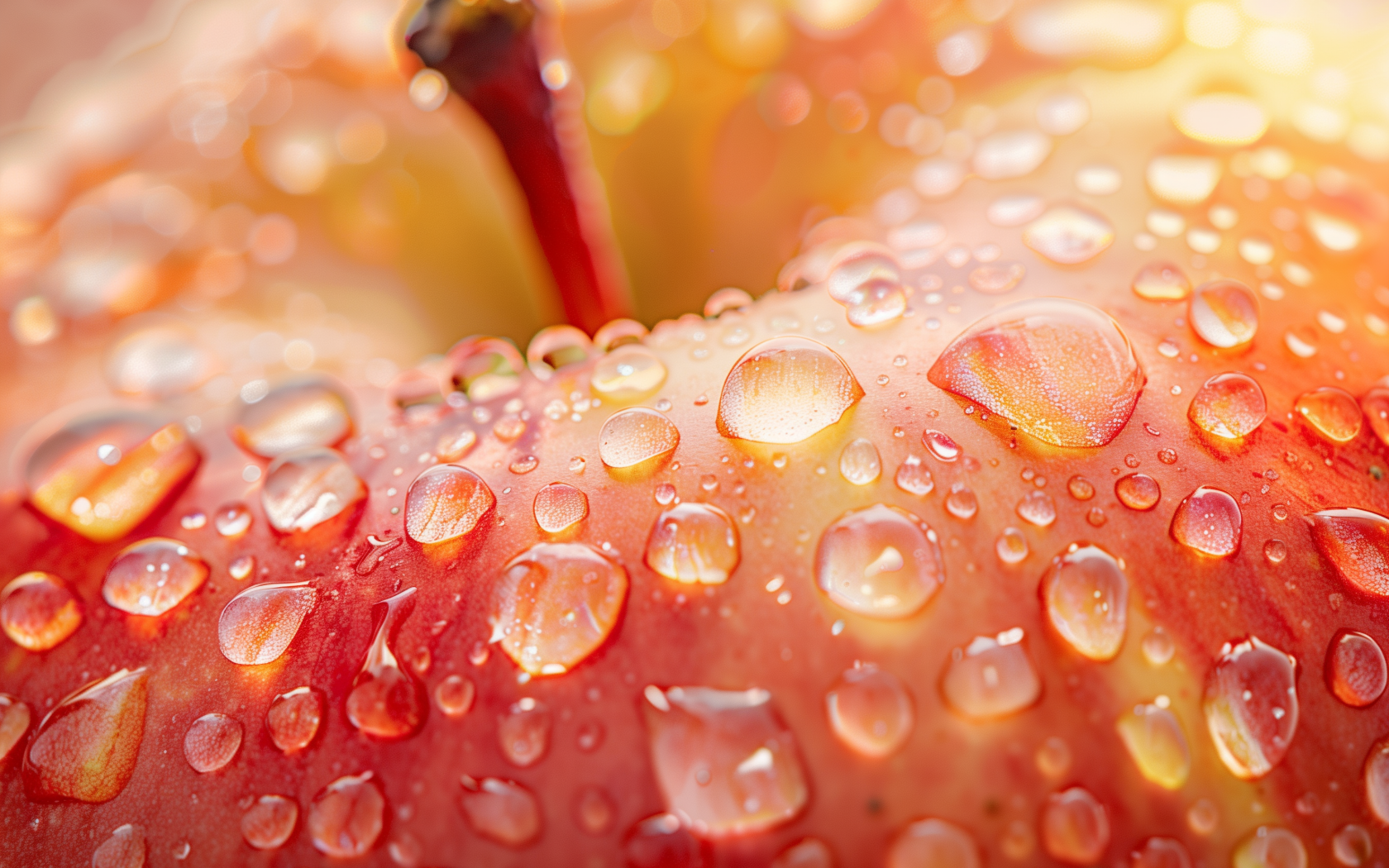 Розовое яблоко в каплях воды