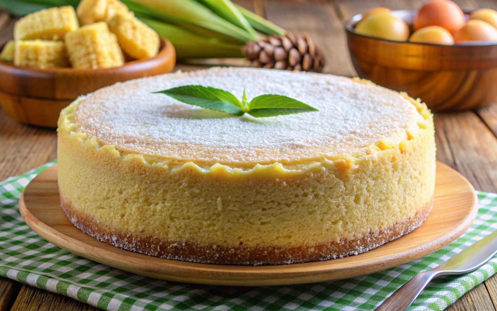 Большой лимонный торт на столе