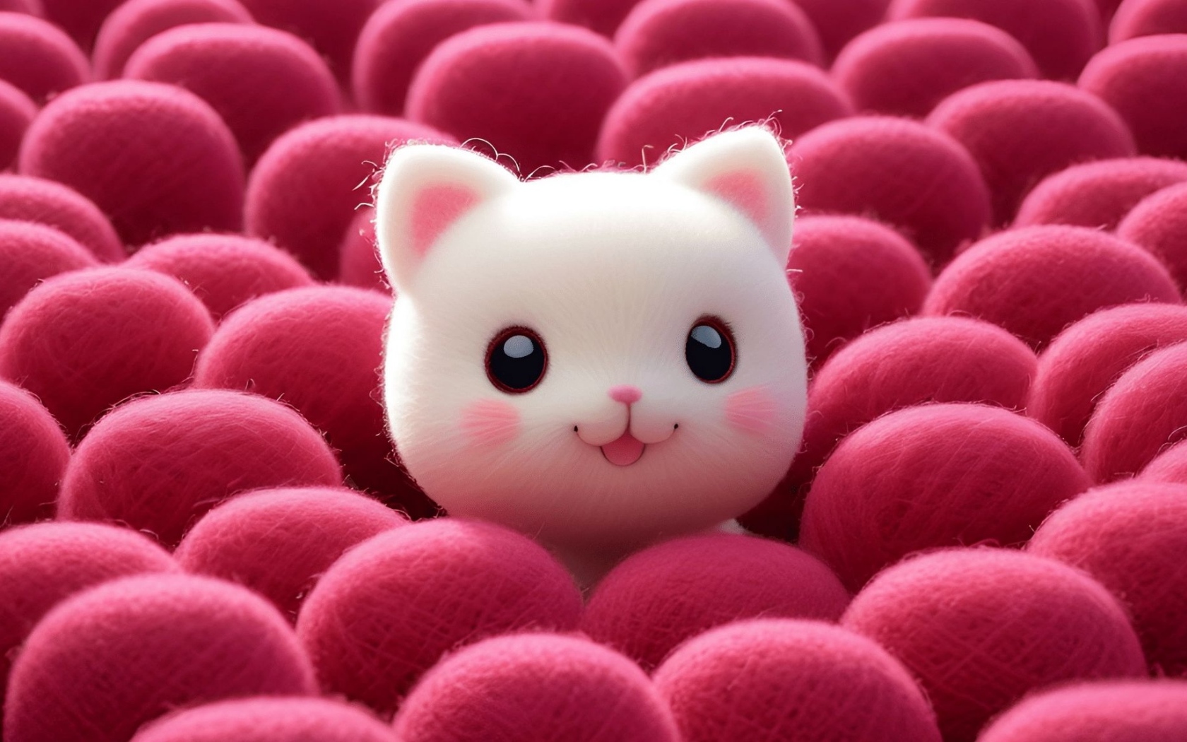 Милый котенок  с клубками шерсти