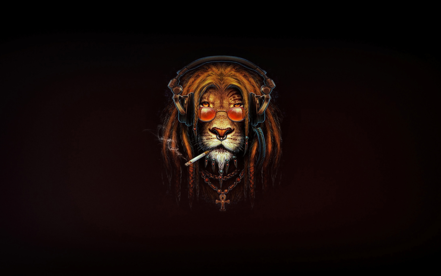 Лев растаман с сигаретой на черном фоне