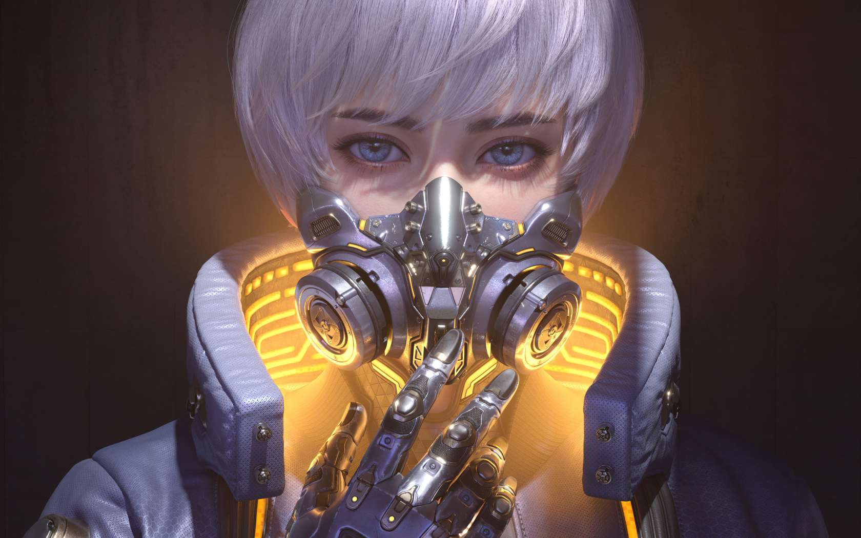 Голубоглазая девушка с маской на лице