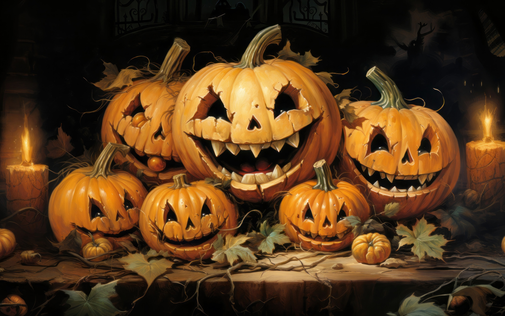 Большие зловещие тыквы на праздник Хэллоуин