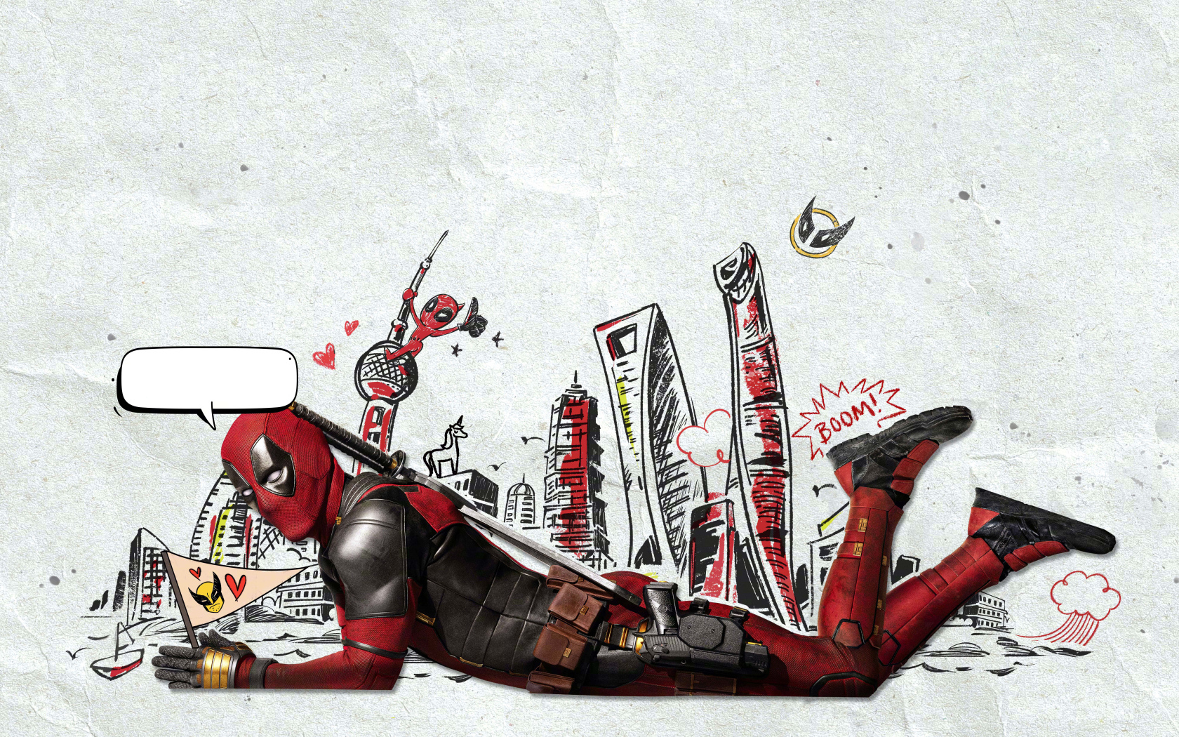 Персонаж Дэдпул на фоне стены