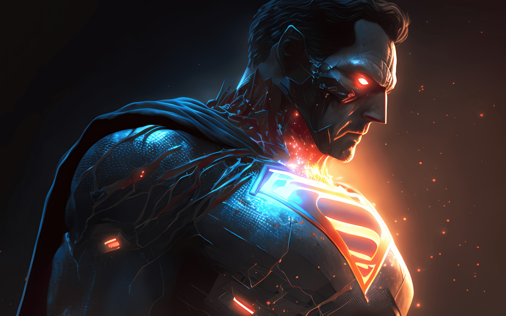 Мужчина супермен с красными глазами