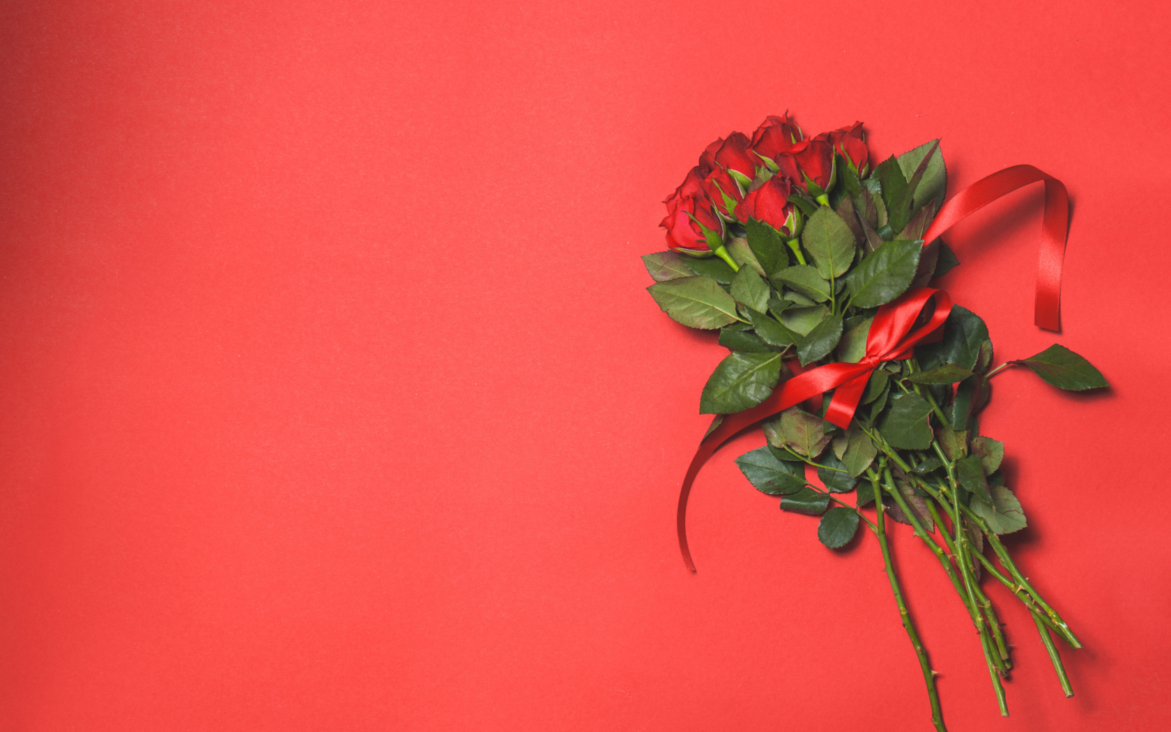 Букет красных роз с лентой на красном фоне, шаблон 