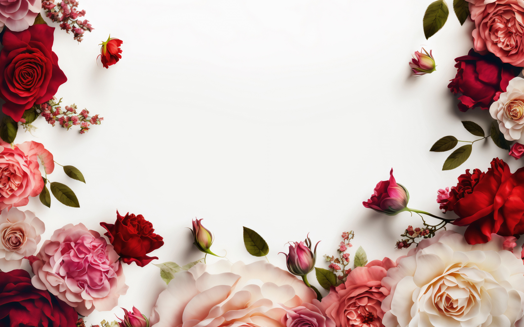 Белый фон с цветами розы для открытки