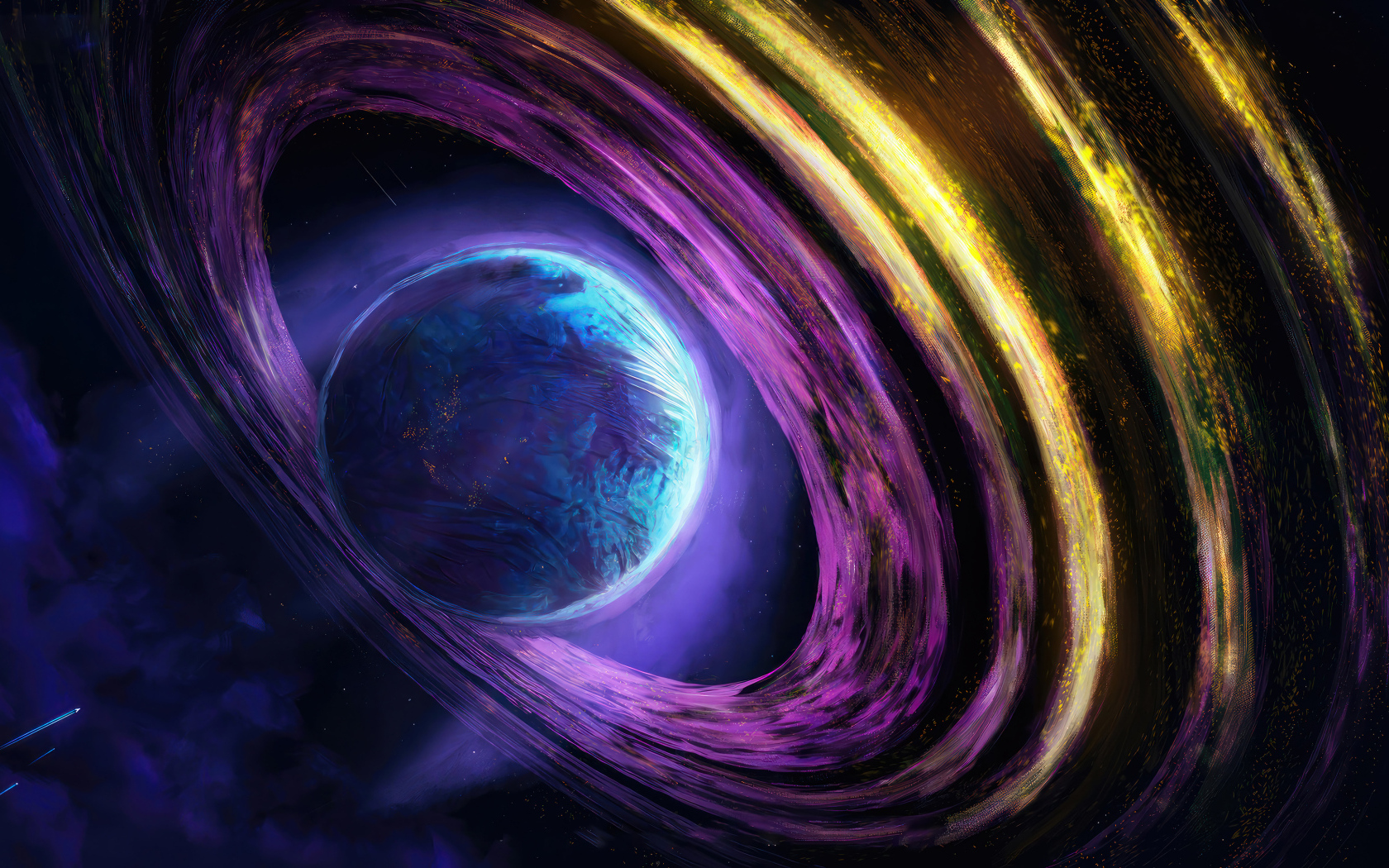 Planet with colorful rings in space