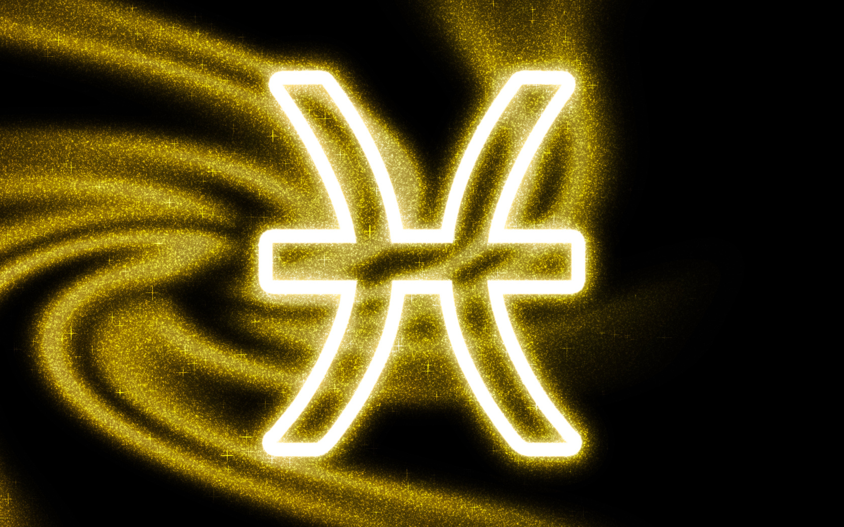 Золотистая пыль со знаком зодиака рыбы на черном фоне