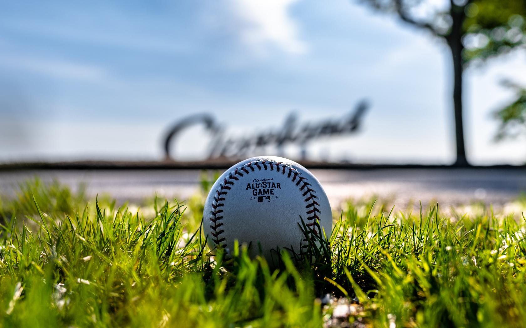 Кожаный бейсбольный мяч на зеленой траве