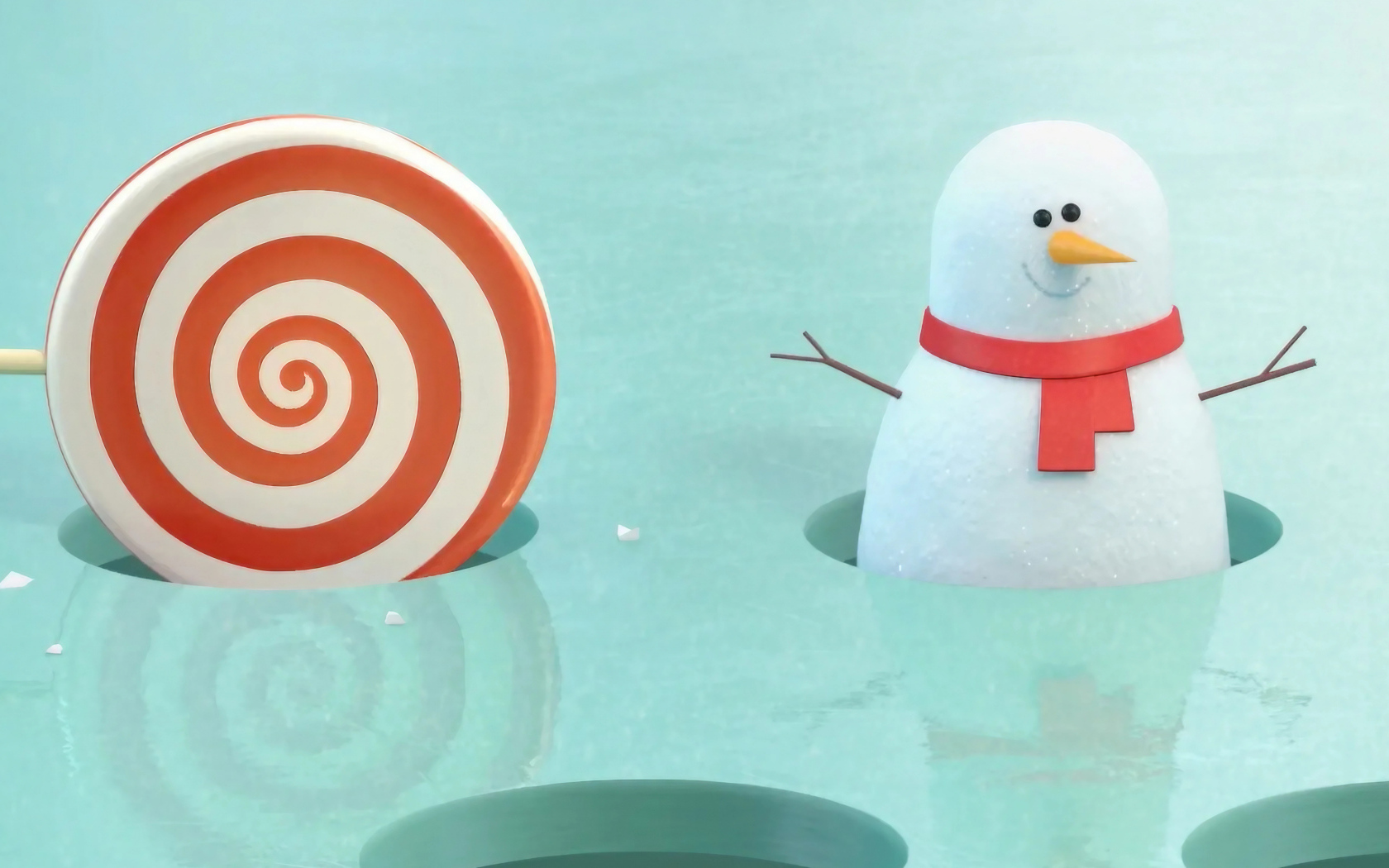 Снеговик с леденцом во льду 3д графика