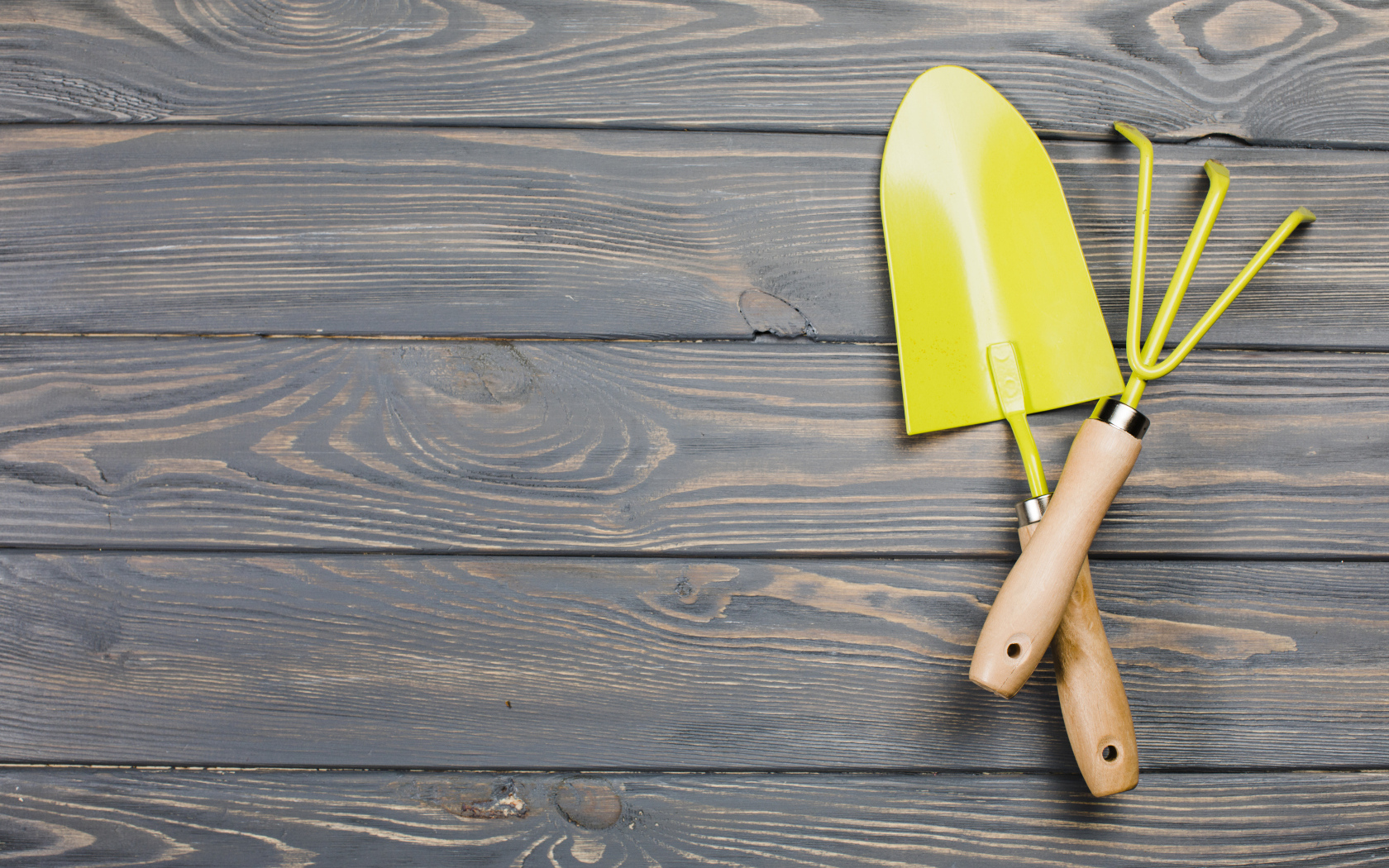 Желтые садовые принадлежности на деревянном фоне