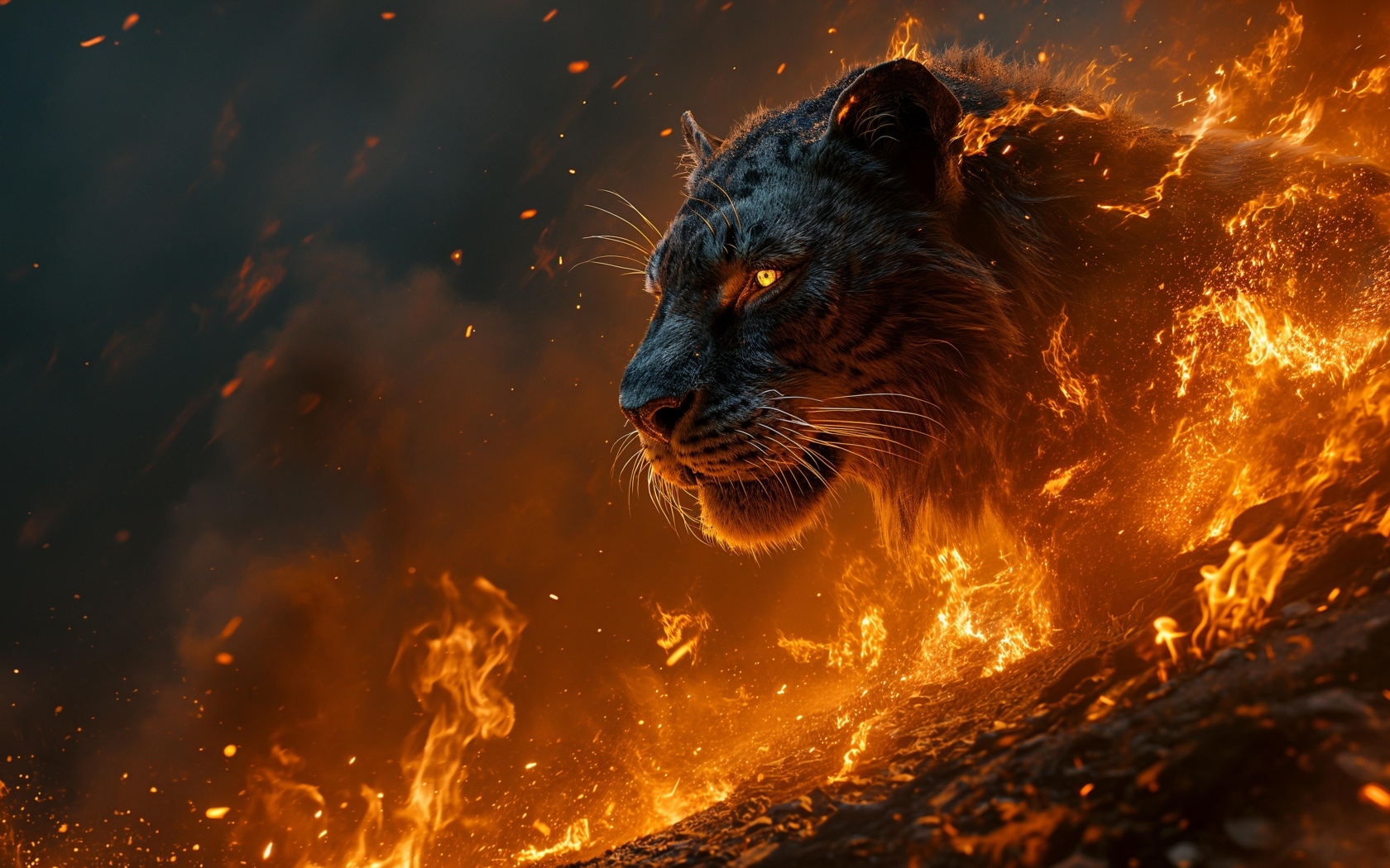 Огненный тигр в раскаленной лаве 