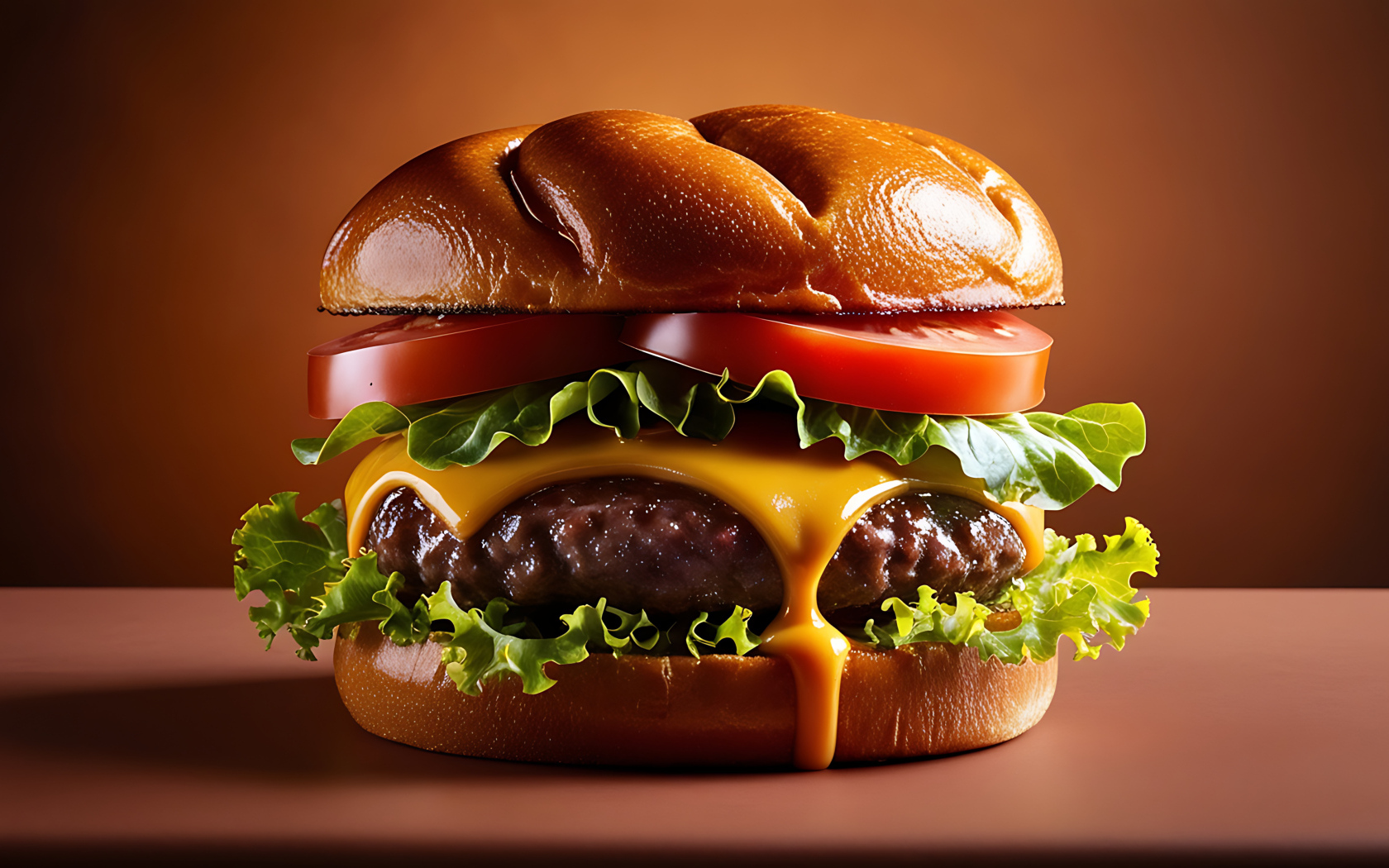 Большой сытный чизбургер на столе