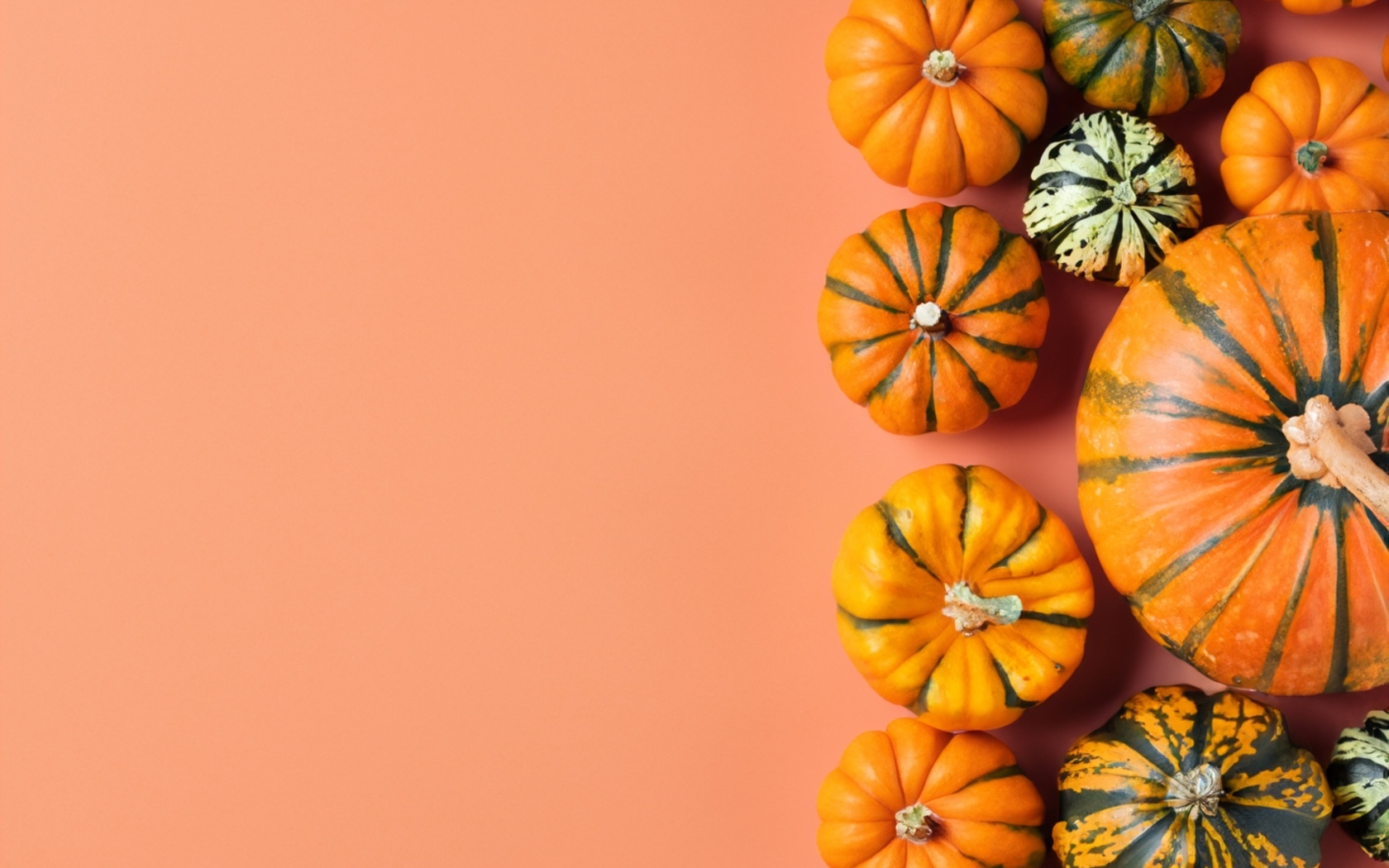 Тыква разного размера на оранжевом фоне
