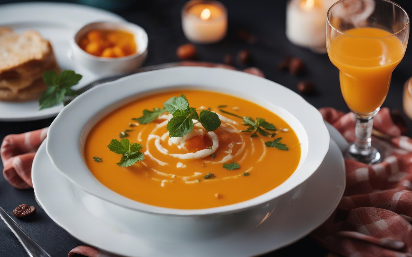 Тыквенный суп пюре с гренками на столе